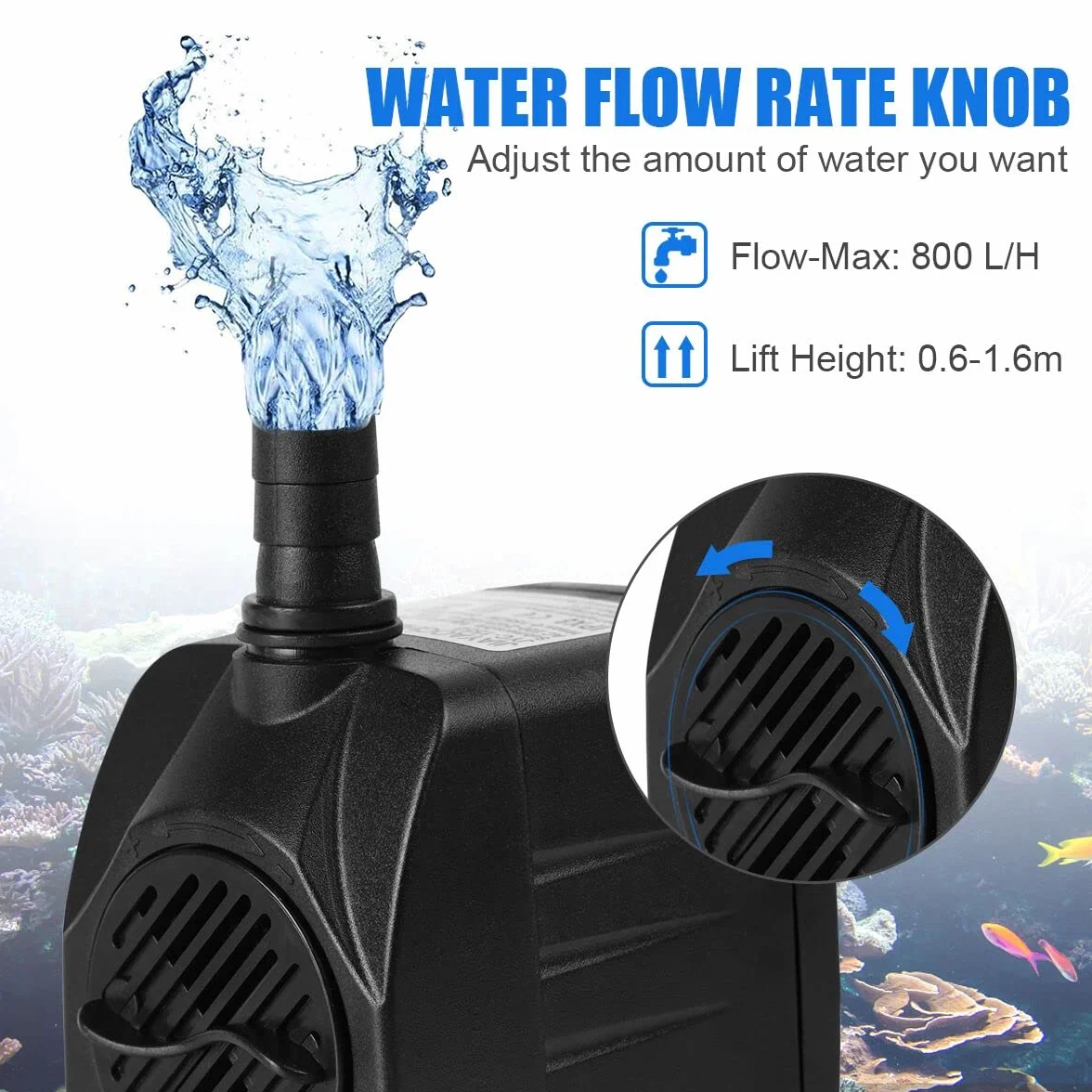 flintronic Mini Bomba de Agua, 16W/800L/H para Acuario con 2 Boquillas, Altura máxima 1.6m, Sumergible para Fuente de Estanque, EU Enchufe