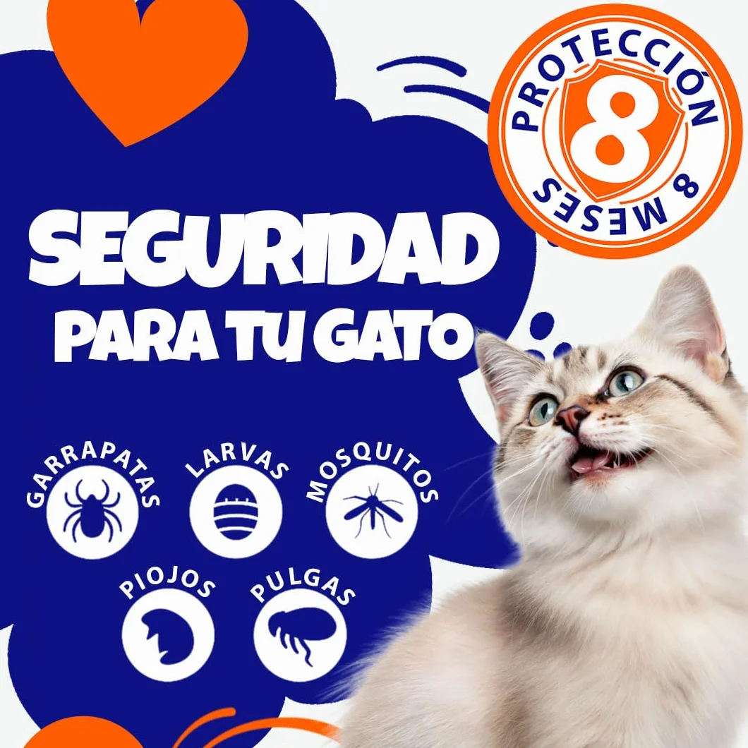 Collar Antiparasitario Gatos - 100% Natural – Protección 8 Meses contra Pulgas, Garrapatas, Mosquitos & Piojos – 38 cm, Impermeable y Ajustable, Uso al Aire Libre (Morado)