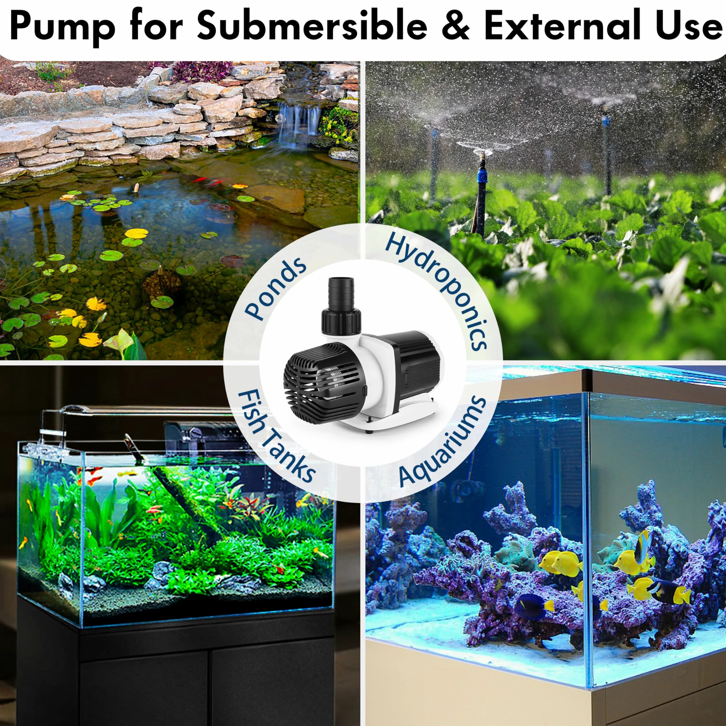 Aquastation DC5000 - Bomba silenciosa controlable para acuario de CC de 40 W, 1320 GPH, con controlador de onda sinusoidal para circulación de sumidero de peceras de arrecife de coral de agua