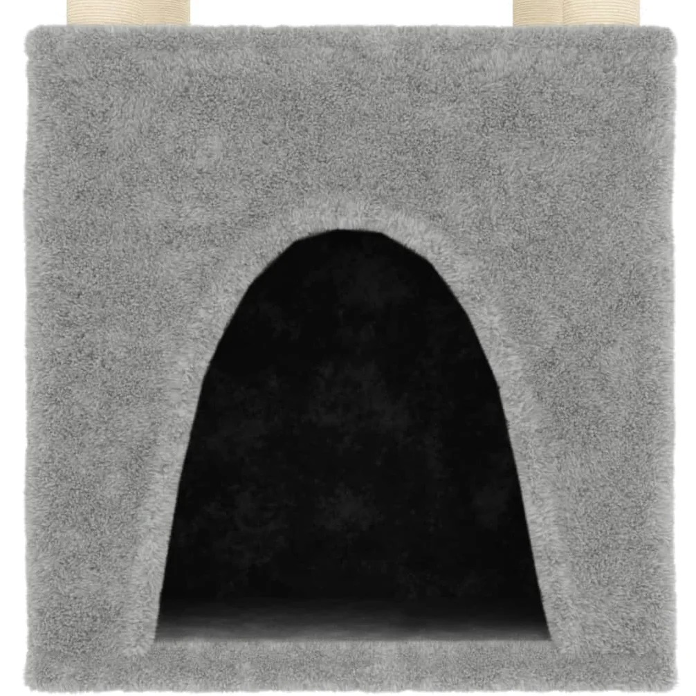 Árbol trepador de 147 cm de alto con 2 cuevas y troncos de sisal, color gris claro | Mueble para gatos de varios niveles para el salón con cómodas superficies de descanso de felpa suave y base resistente.