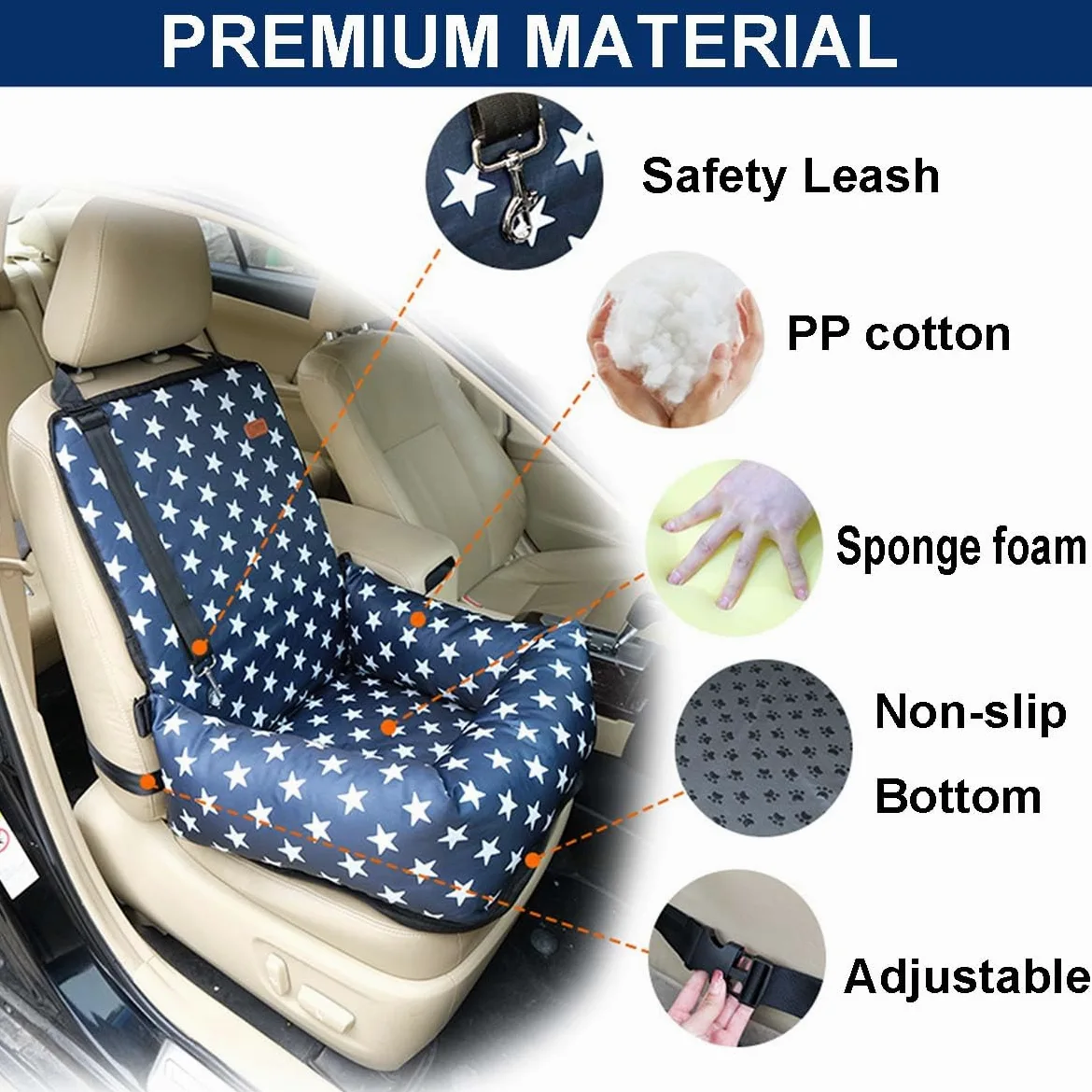 Cama elevada para asiento de coche para perro, impermeable y a prueba de arañazos, con cinturón de seguridad antideslizante para asiento trasero y delantero
