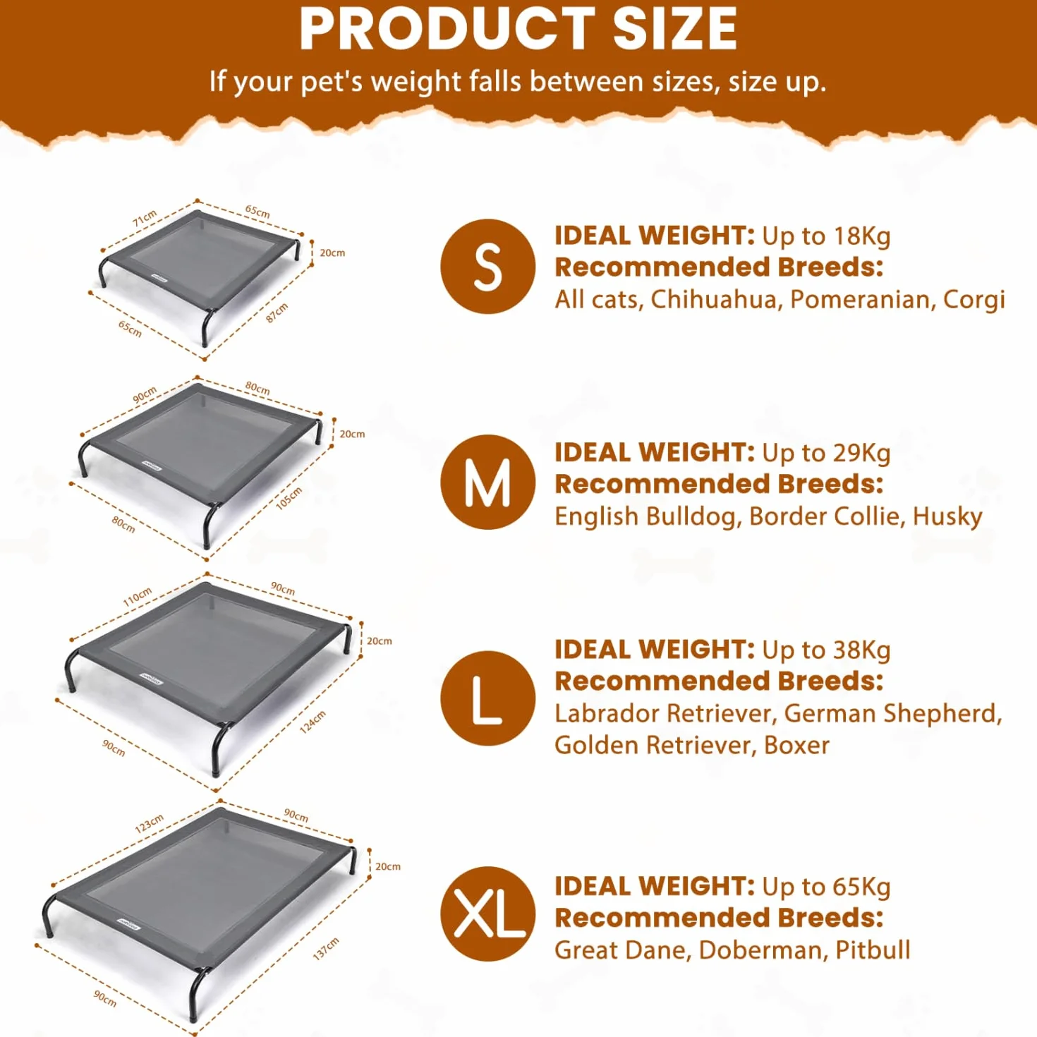 Nobleza Cama Elevada para Perro Mediano, Refrescante y Transpirable, para Exterior e Interior, Jardín y Terraza, Robusta y Lavable, Gris, M, 105x80x20CM