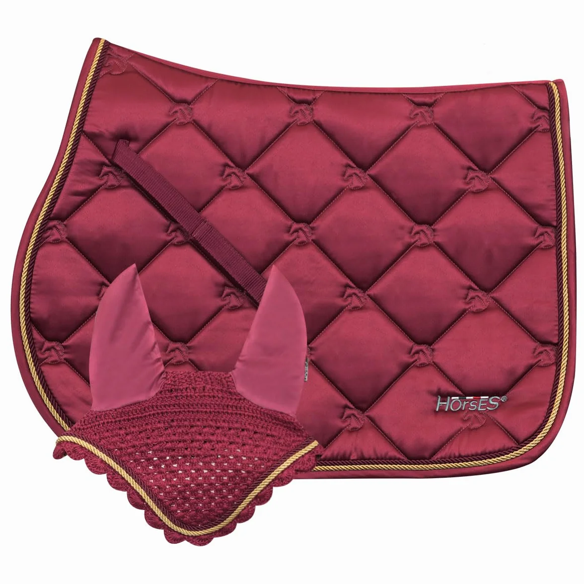 Sillín de salto+gorro Estelle, suave y resistente, indispensable para proteger al caballo de traumas y choques excesivos, Sobrio y elegante