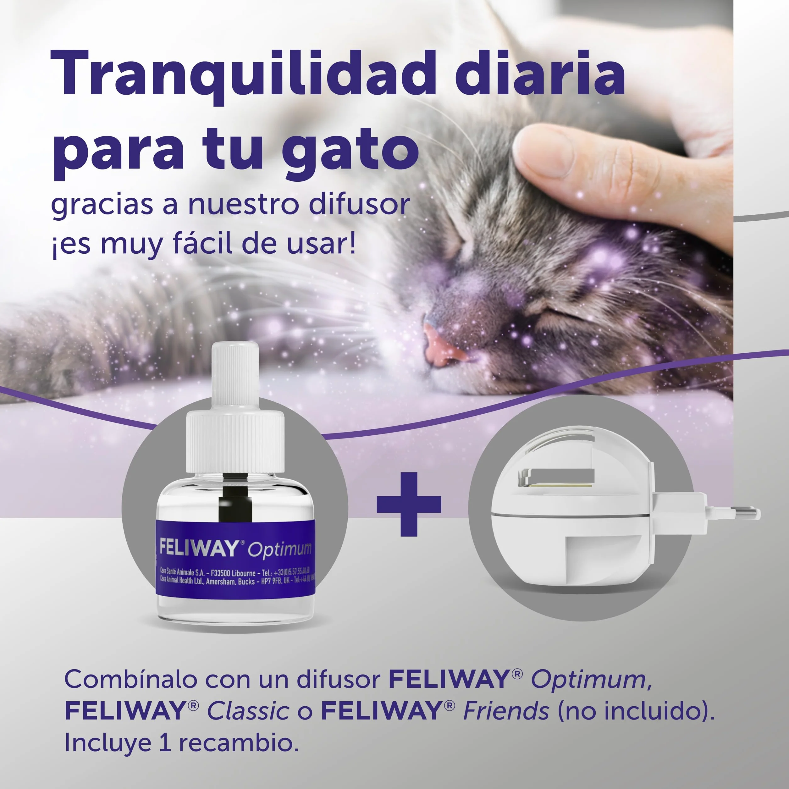 FELIWAY Optimum - Recambio de feromonas calmantes para gatos (30 días, 48mililitro) - Ayuda a reducir los signos más comunes de estrés. Recomendado por veterinarios. La mejor tranquilidad.