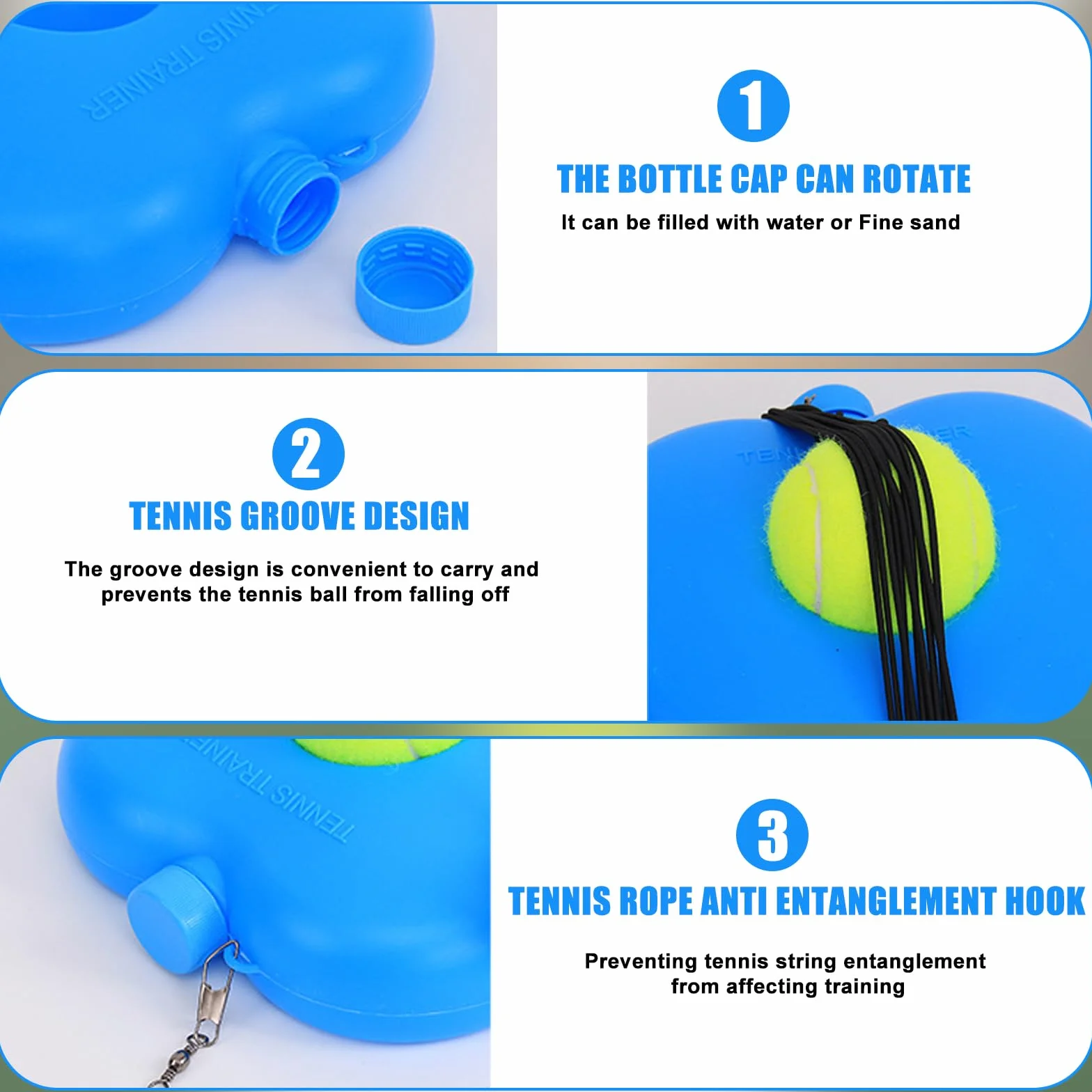 Funmo Juego de entrenador de tenis, tabla de base con 2 pelotas de rebote