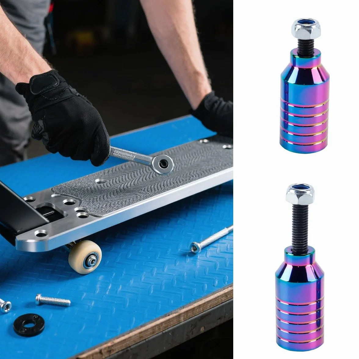 Pro Stunt clavijas para patinete acrobático de aluminio negro arcoíris eje 12,9 pasos tuerca de montaje grinds 5050