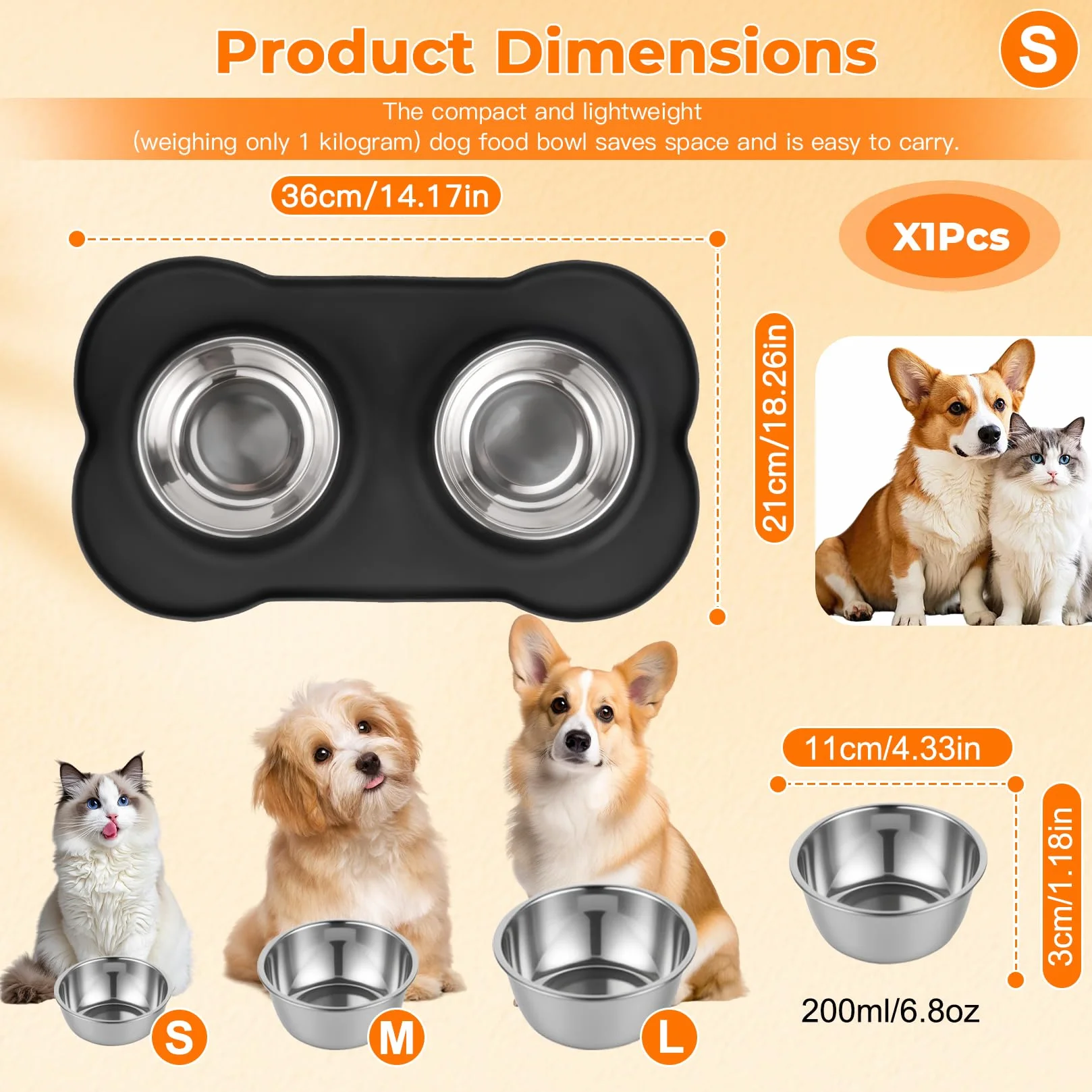 2 PcsComedero Perro Pequeño, Comedero Gatos, Comedero y Bebedero Perros Antigoteo, Comederos Bebedero para Gatos Perros Mascotas de Acero Inox, con Base de Silicona Antideslizante (S 36 x 21 cm)