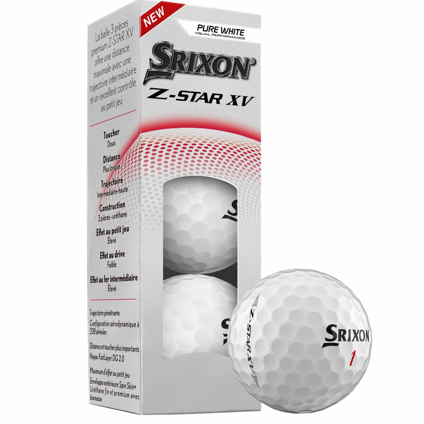 Srixon Z-Star XV Bola de Golf Ultra Performante Distancia Máxima Spin Optimizado FastLayer DG Core 2.0 Spin Skin+ Blanco Amarillo
