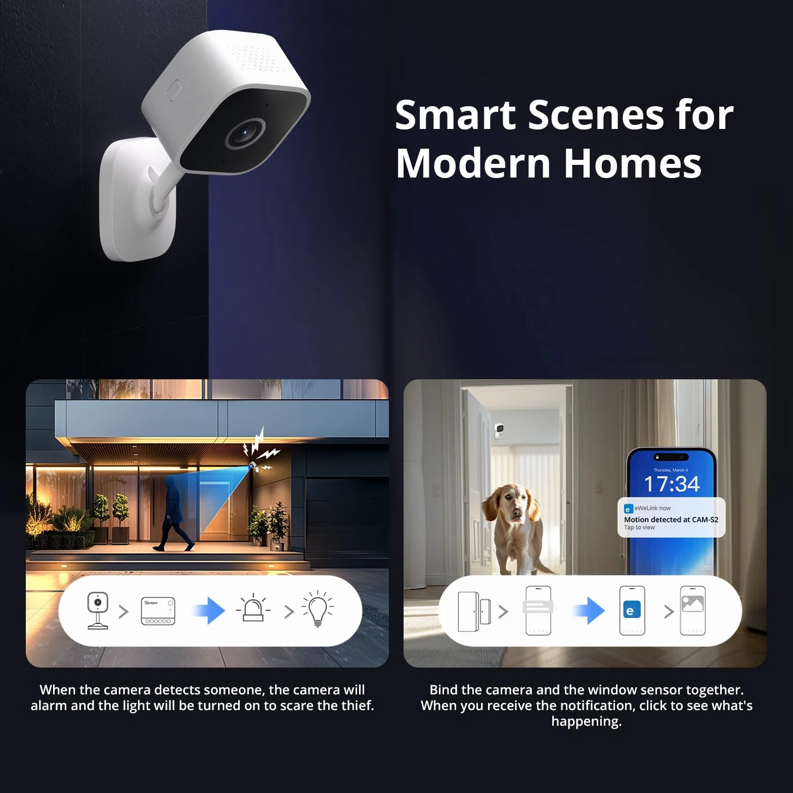 SONOFF CAM Slim Gen2 Cámara de Seguridad para Interiores, Cámara para Mascotas con Aplicación de Teléfono, Detección Humana (CAM-S2), Compatible con Alexa y Google Home