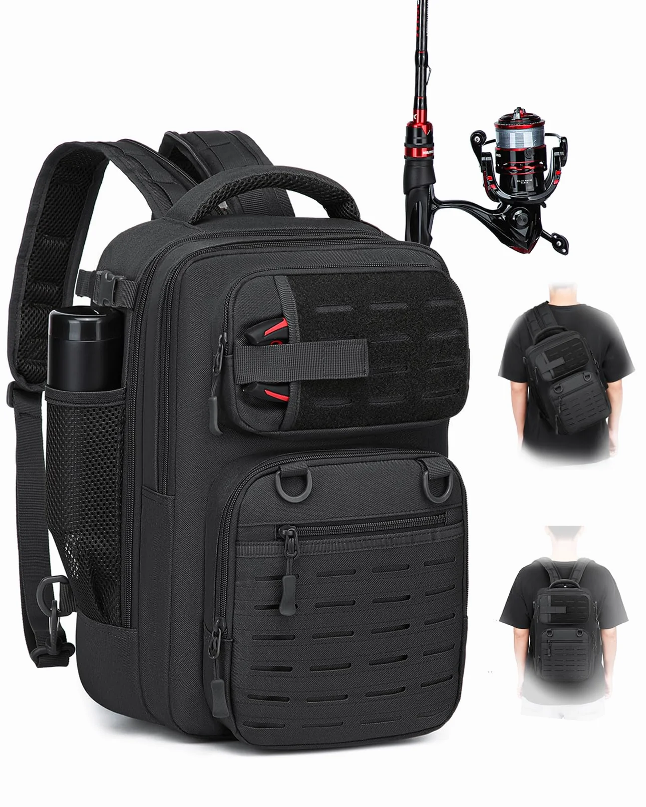 Mochila de pesca 2 en 1 táctica 25L soporte caña militar