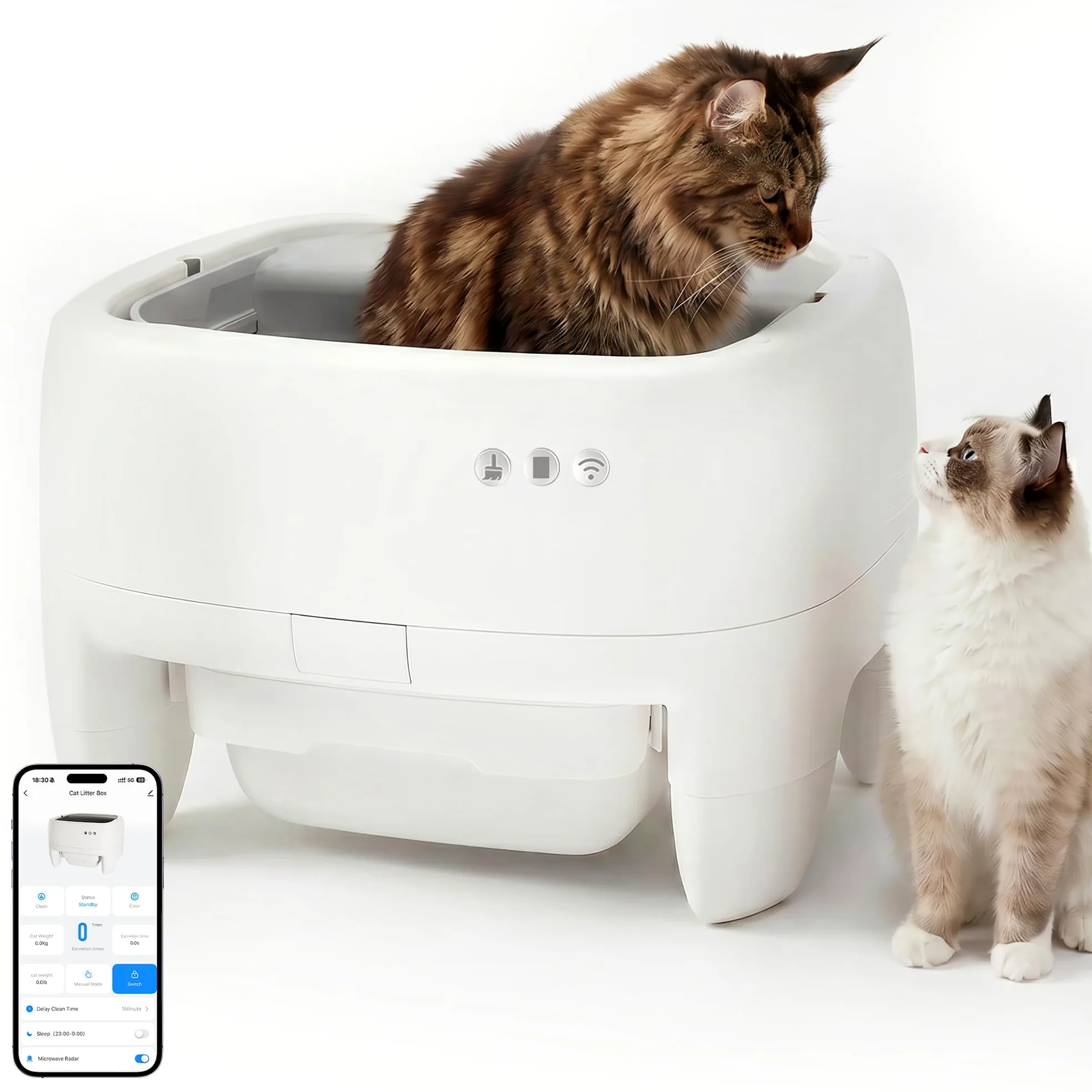Devoko Arenero Gatos Autolimpiable Grande – Diseño Abierto para Gatos Grandes, Limpieza Sin Esfuerzo, Control App, Sistema Seguridad 6 en 1, Arenero Automatico Gatos para Hogares con Múltiples Gatos