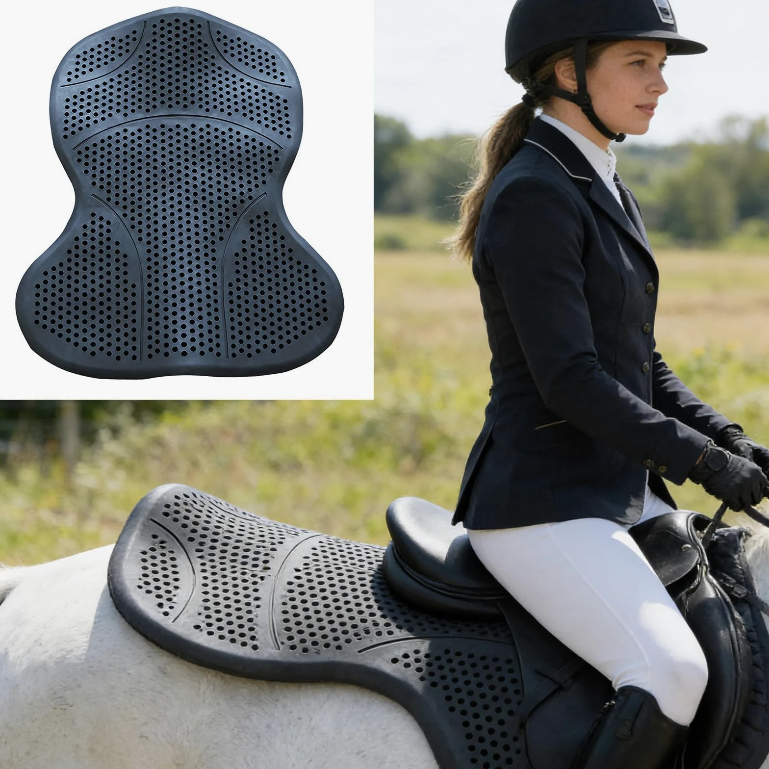 Almohadilla de silicona antideslizante para silla de montar de gel para eventos, entrenamiento de salto, alfombrilla de sillín duradera de fácil secado rápido para doma en inglés occidental