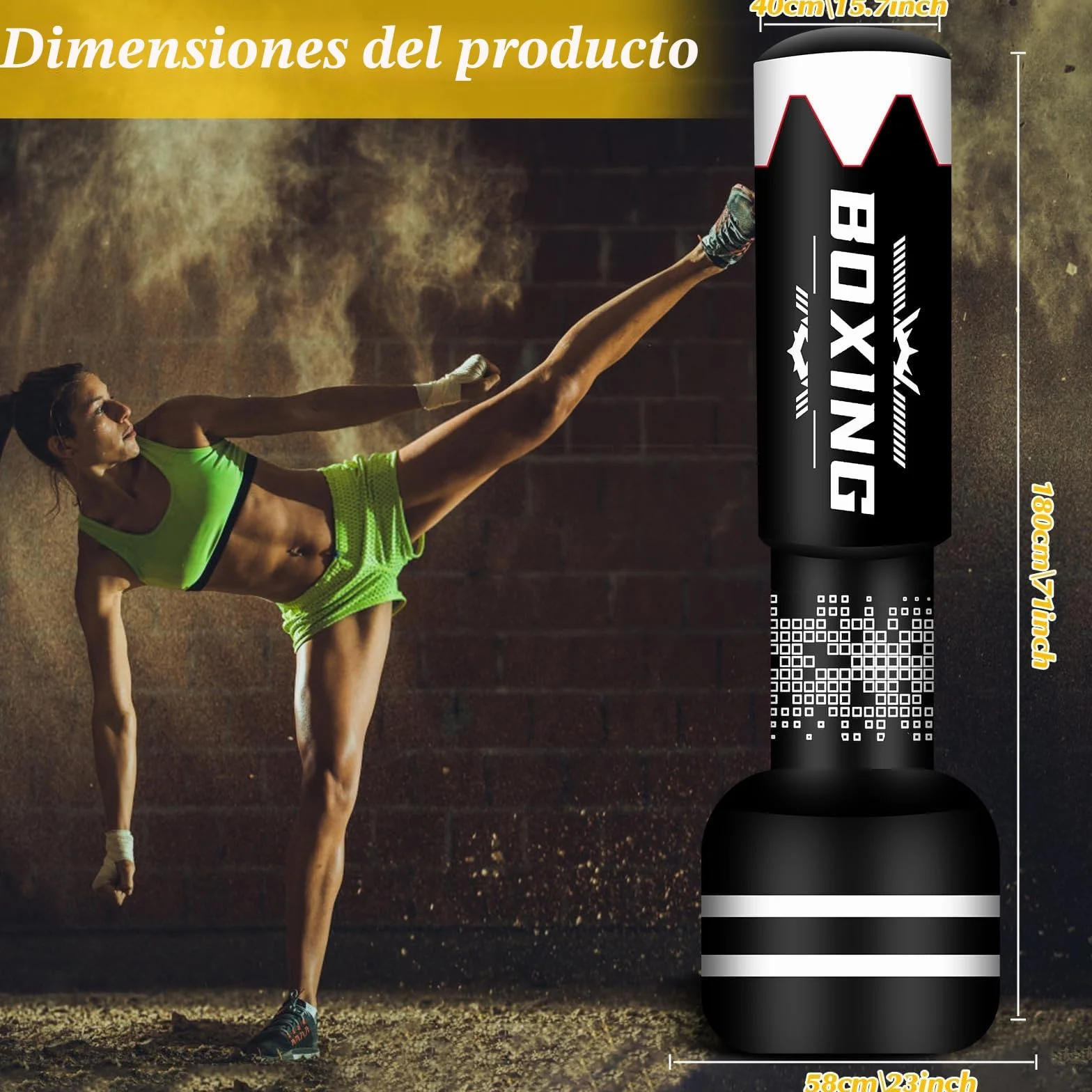 Pesado Saco de Boxeo 180cm Adultos con Guantes, Freestanding Inflable Kickboxing Bolsa Entrenamiento MMA Muay Thai