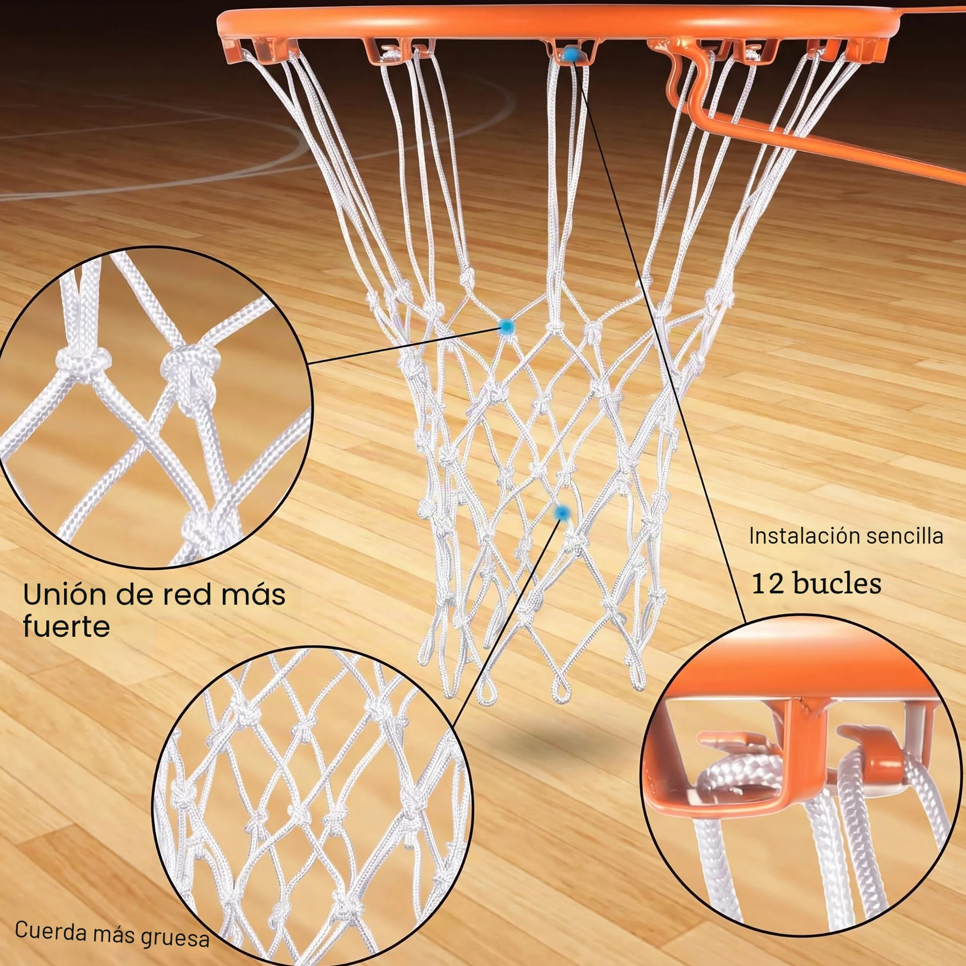 Red de baloncesto de repuesto para todo clima, 12 bucles, estándar interior exterior