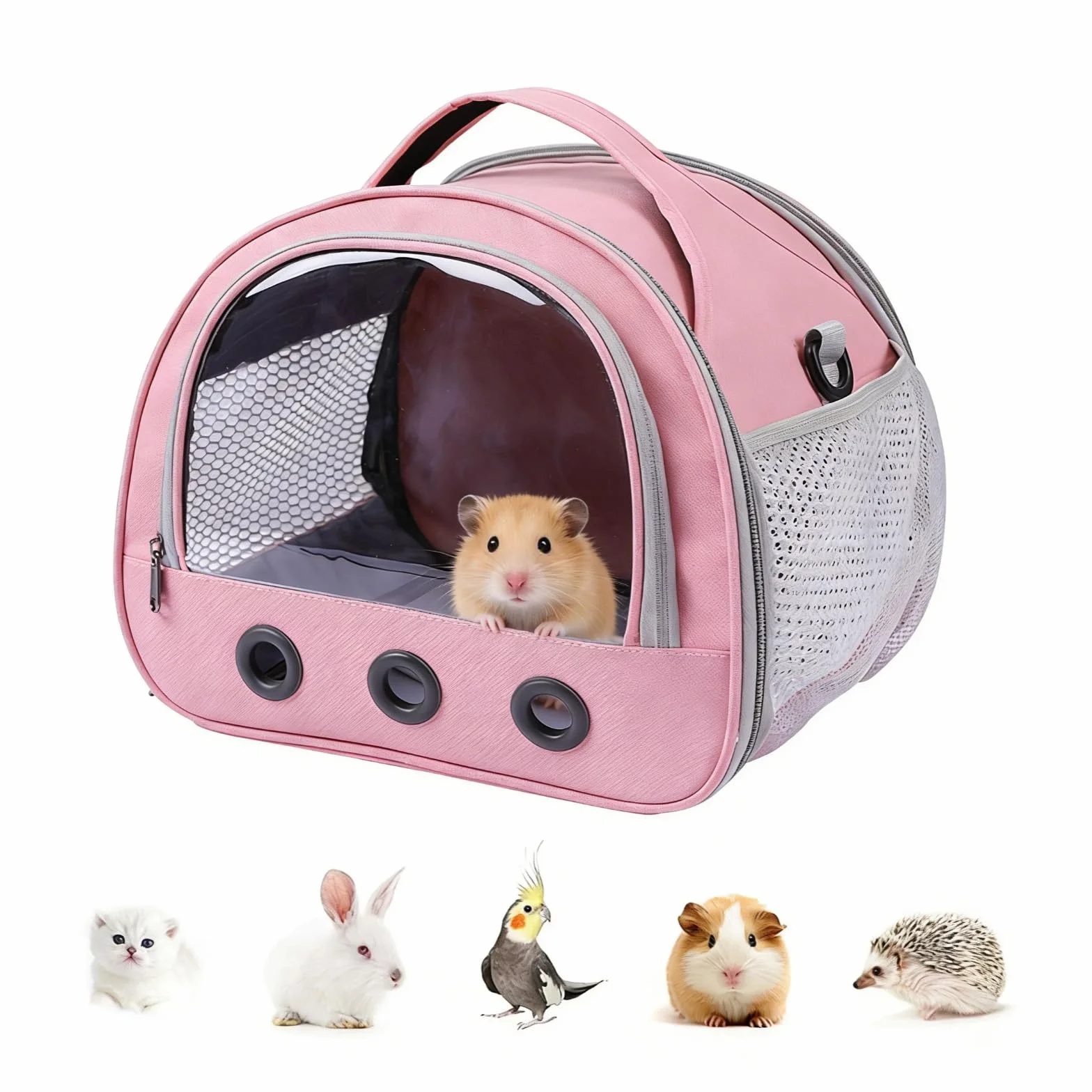 Transportín portátil para cobayas con ventana transparente y malla transpirable para pájaros, ratas, hámsters y otros animales pequeños