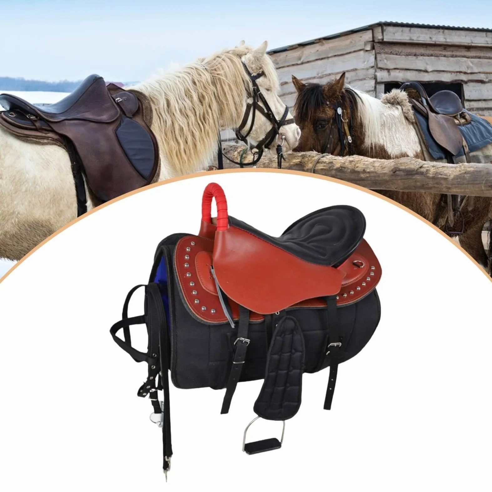 Silla de Montar para Caballo con Equipo Ecuestre Práctico Asiento de Montar Resistente Al Desgaste Juego de Correas Seguro Y Almohadilla Confortable a