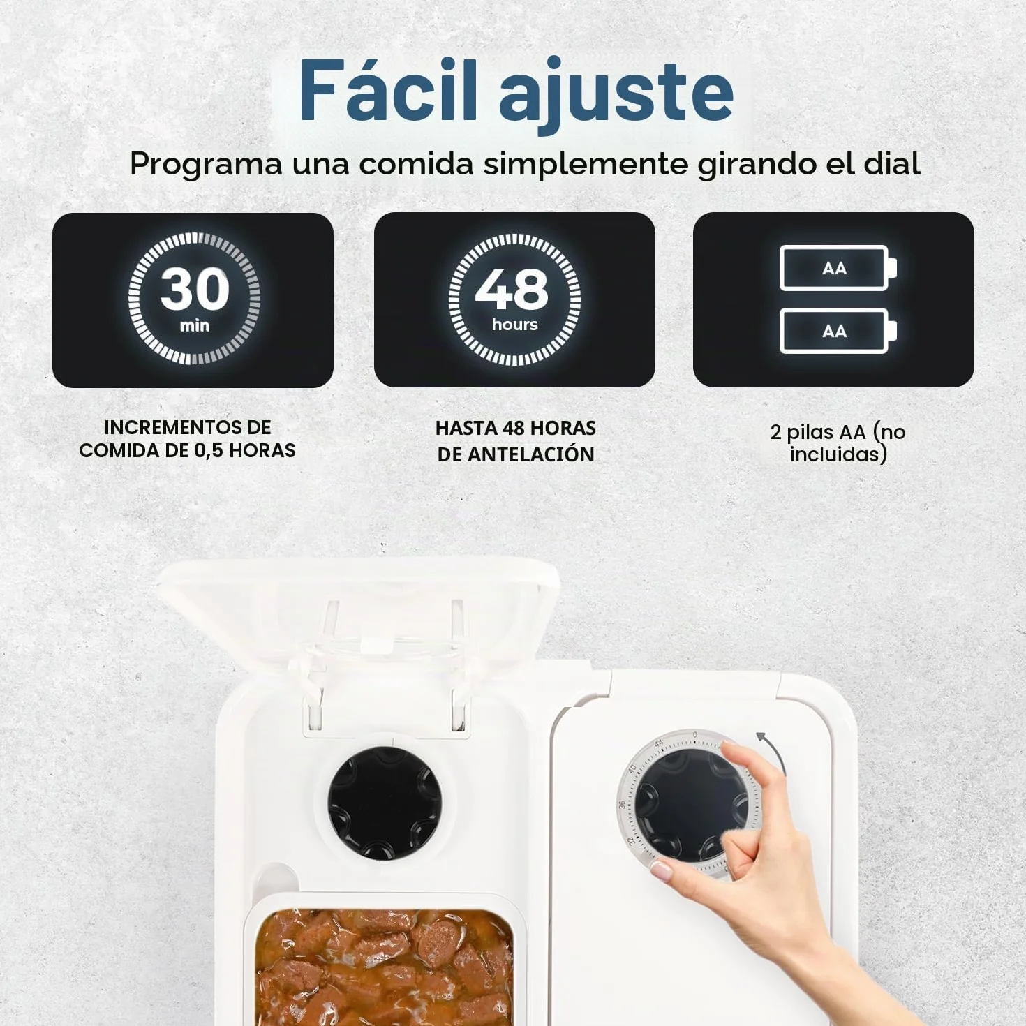 ALL FOR PAWS Comedero automático para gatos y perros de 2 comidas - Dispensador de alimentos secos y húmedos, temporizador de 48 horas, paquete de hielo incluido, apto para lavavajillas, blanco