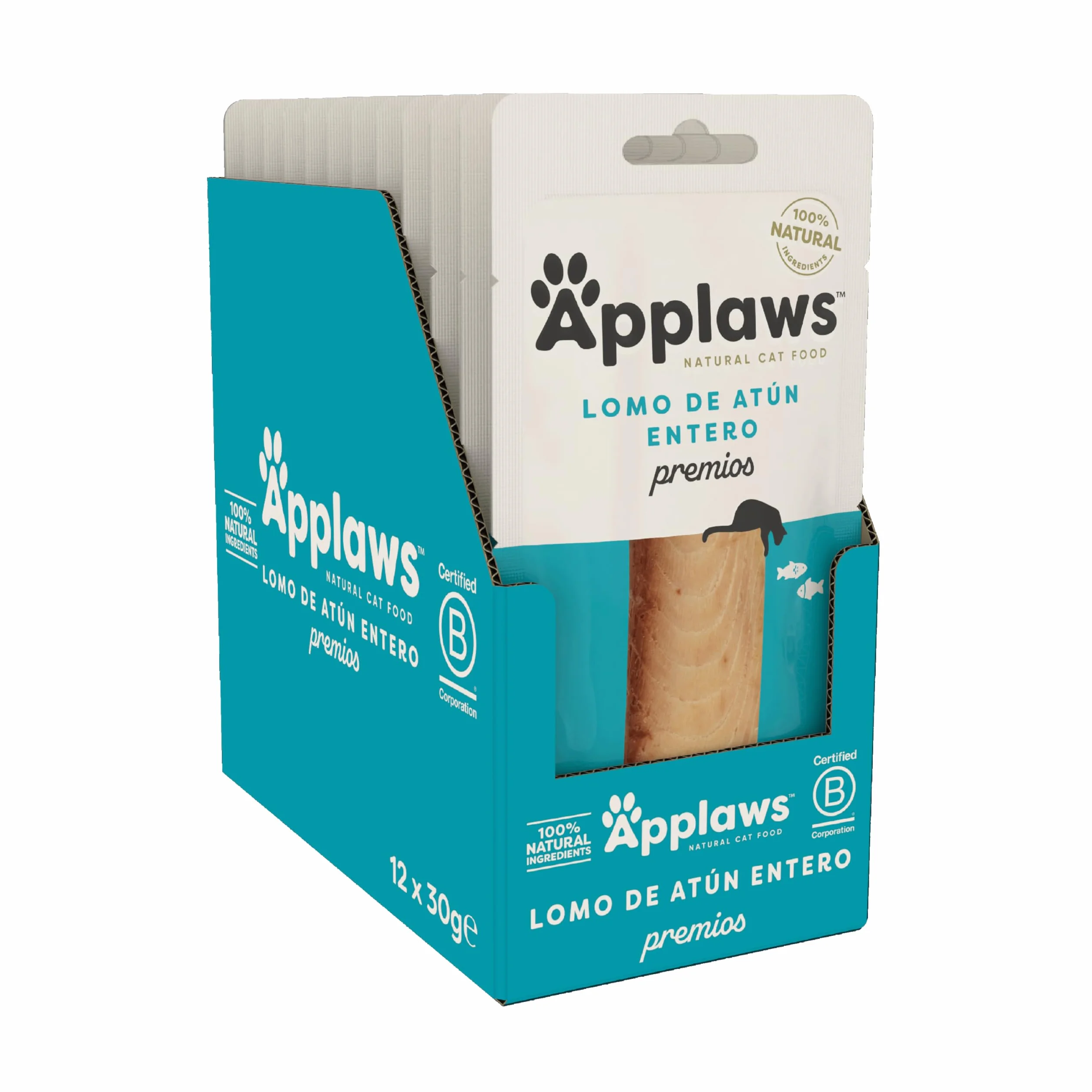 Applaws 100% Snack natural de atún para gatitos, gatos adultos y gatos mayores - Paquete de 12 bolsitas de 30 g