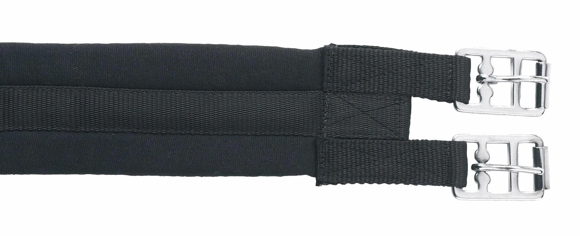 Covalliero Cincha para silla de montar, negra, 130 cm, de algodón, para caballo, acolchada, con hebillas de rodillos
