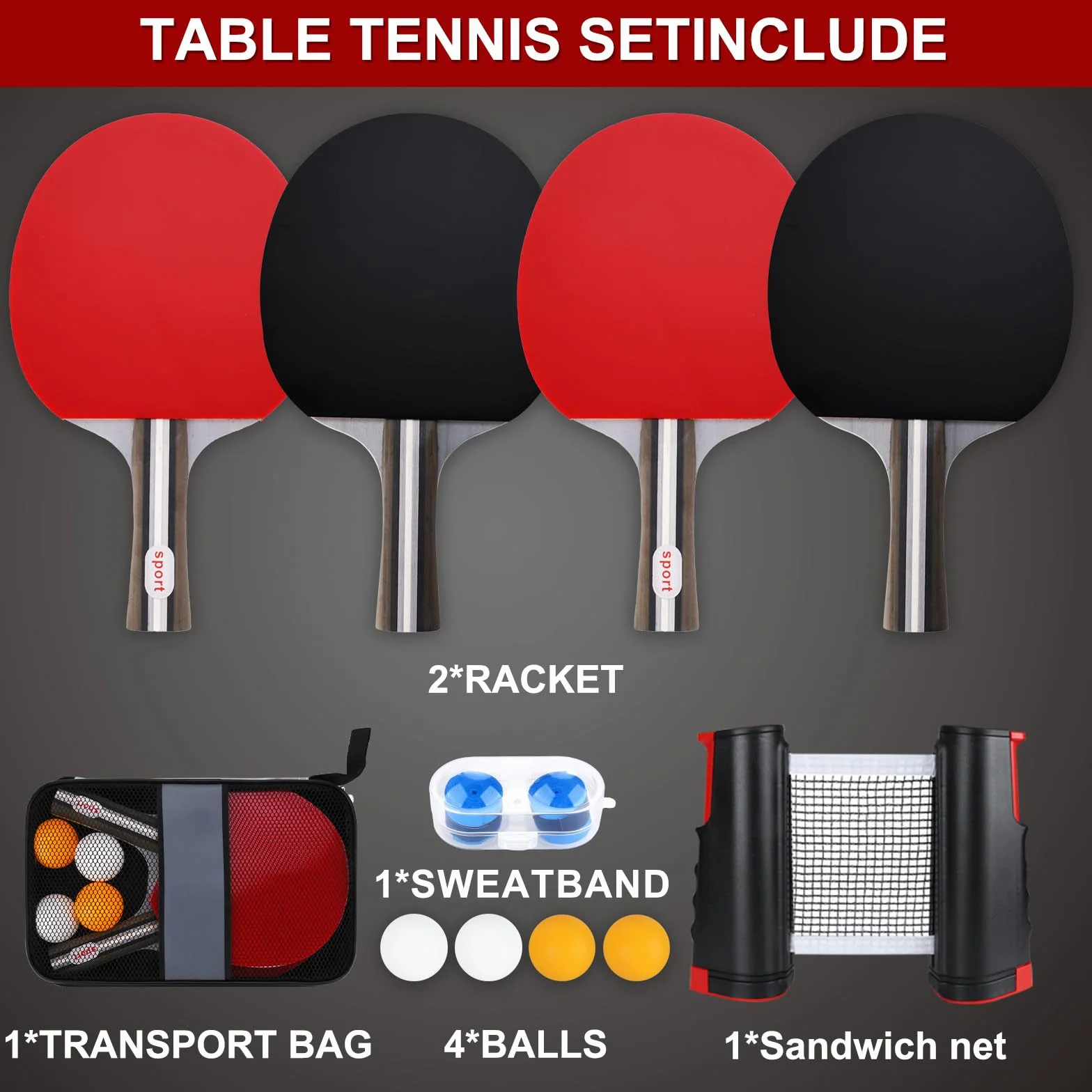 Set de Ping Pong, 2 Raquetas, 4 Pelotas, Red Plegable, Bolsa de Transporte