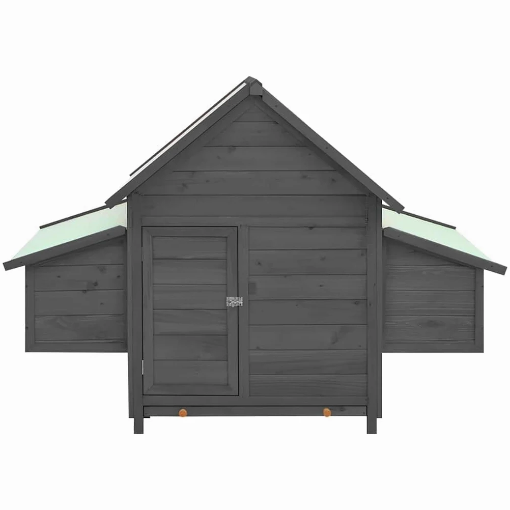 Gallinero de madera maciza de abeto, gallinero con 2 cajas nido y ventanas, gallinero para gallinas con bandeja extraíble para el suelo, gallinero 150 x 96 x 110 cm, gris y blanco