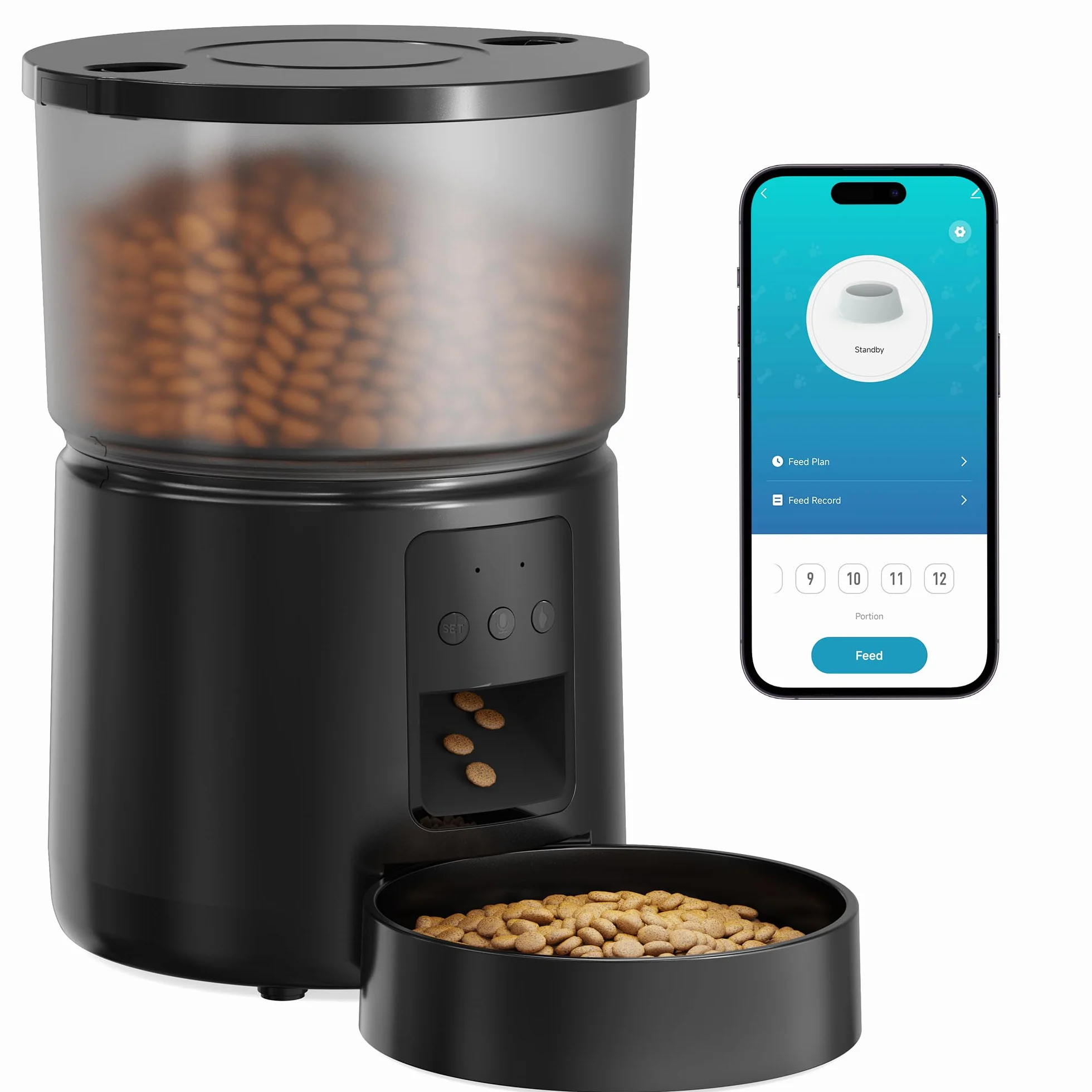 Comedero Gato Automatico - 5G/2.4G WiFi Dispensador Comida Gatos - Comedero Automatico Gato Conectar App - Alimentación a Distancia - 1-10 Comidas al Día - 10s Voz - Doble Alimentación - 3L