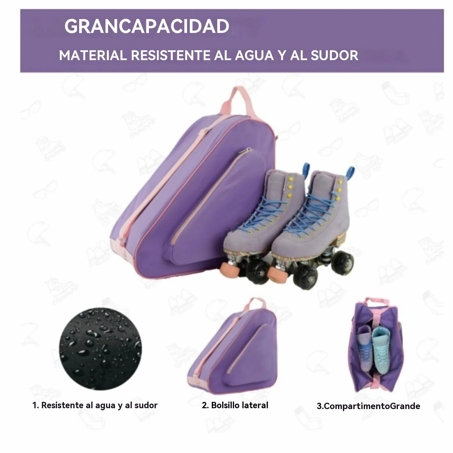 Bolsa para Patines con Correa Ajustable, Mochila para Patines de Hielo, Porta Patines de Ruedas