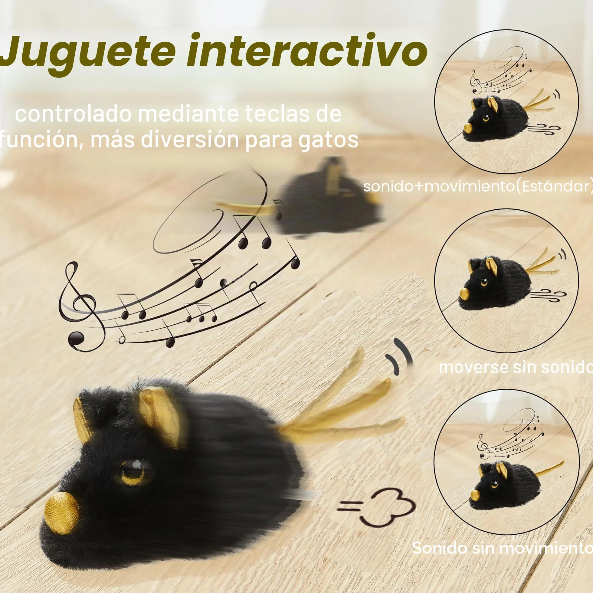 Vealind Juguete Eléctrico para Gatos, Ratón de Juego con Movimiento, Recargable por USB, Interactivo (Negro)