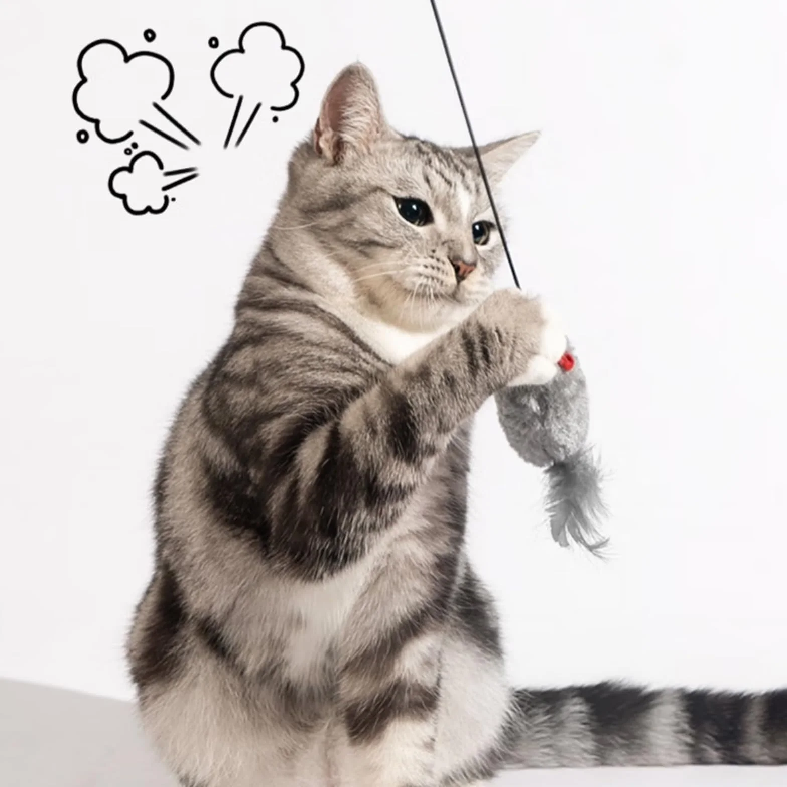 Juguete para Gatos Autoocupado, Juguete Colgante para Puerta, Ratones Grises, Juguete de Peluche Realista que Chisporrotea, Juguete Interactivo para Gatos en Forma de Ratón con Cola de