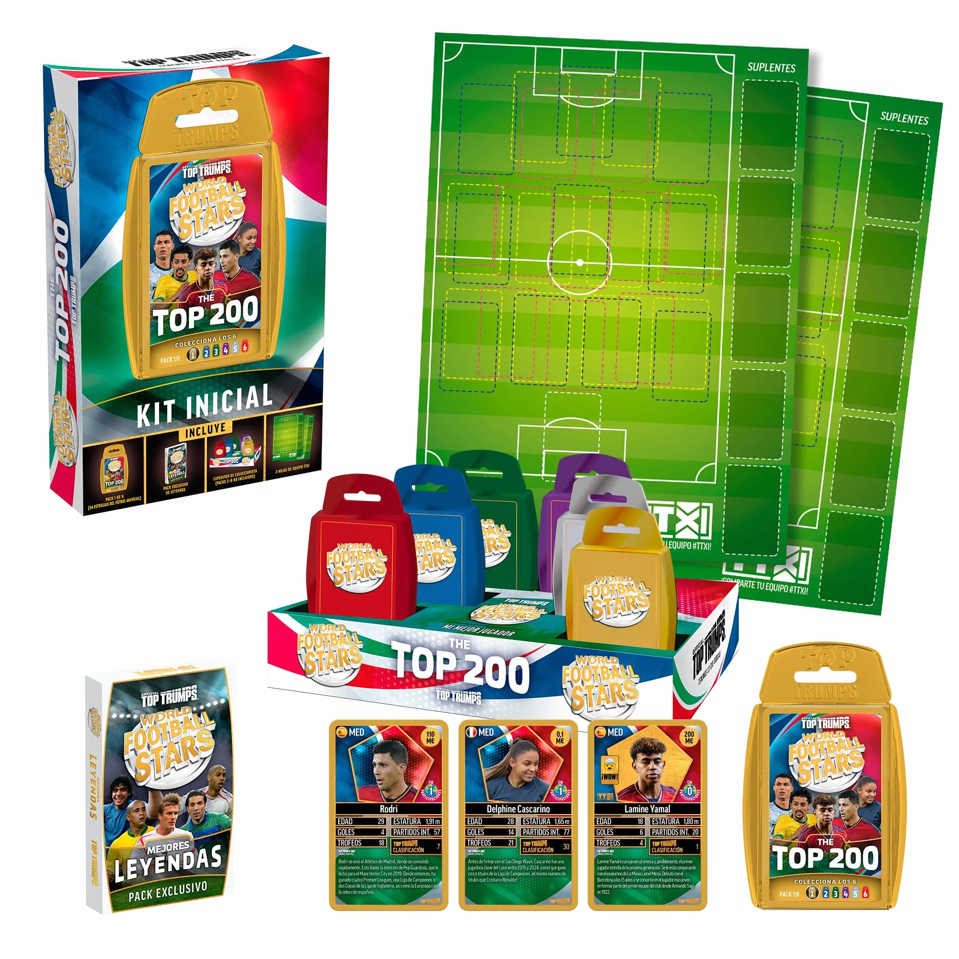 Bizak Futbol Mundial Top 200 Starter Kit con 34 Trading Cards, 18 Leyendas y Campo de Juego