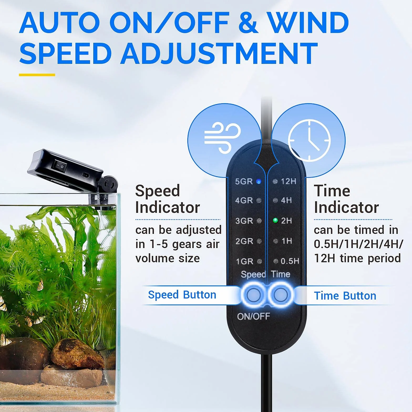 Hygger Ventilador de Acuario, Enfriador de Acuario, Ventilador Acuario Silencioso con Control de Velocidad Ajustable, Adecuado para Piscinas de Agua Dulce de hasta 30cm (1 Ventiladores)