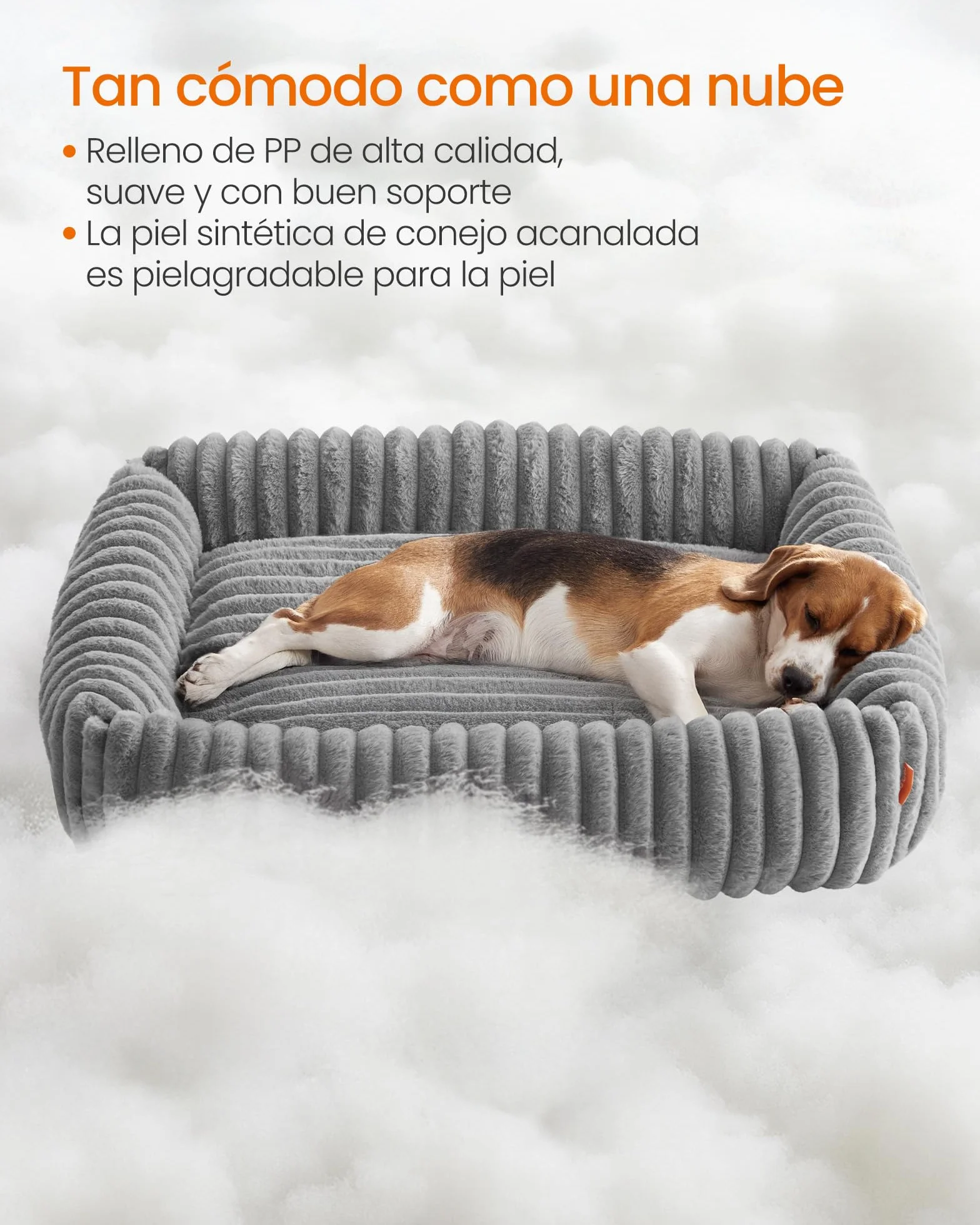 Feandrea Cama para Perros, Cama Ortopédica Grande, Cojín Lavable, Colchoneta Mullida, Acolchado Suave, 91 x 68 x 18 cm, Gris Paloma PGW312GD01