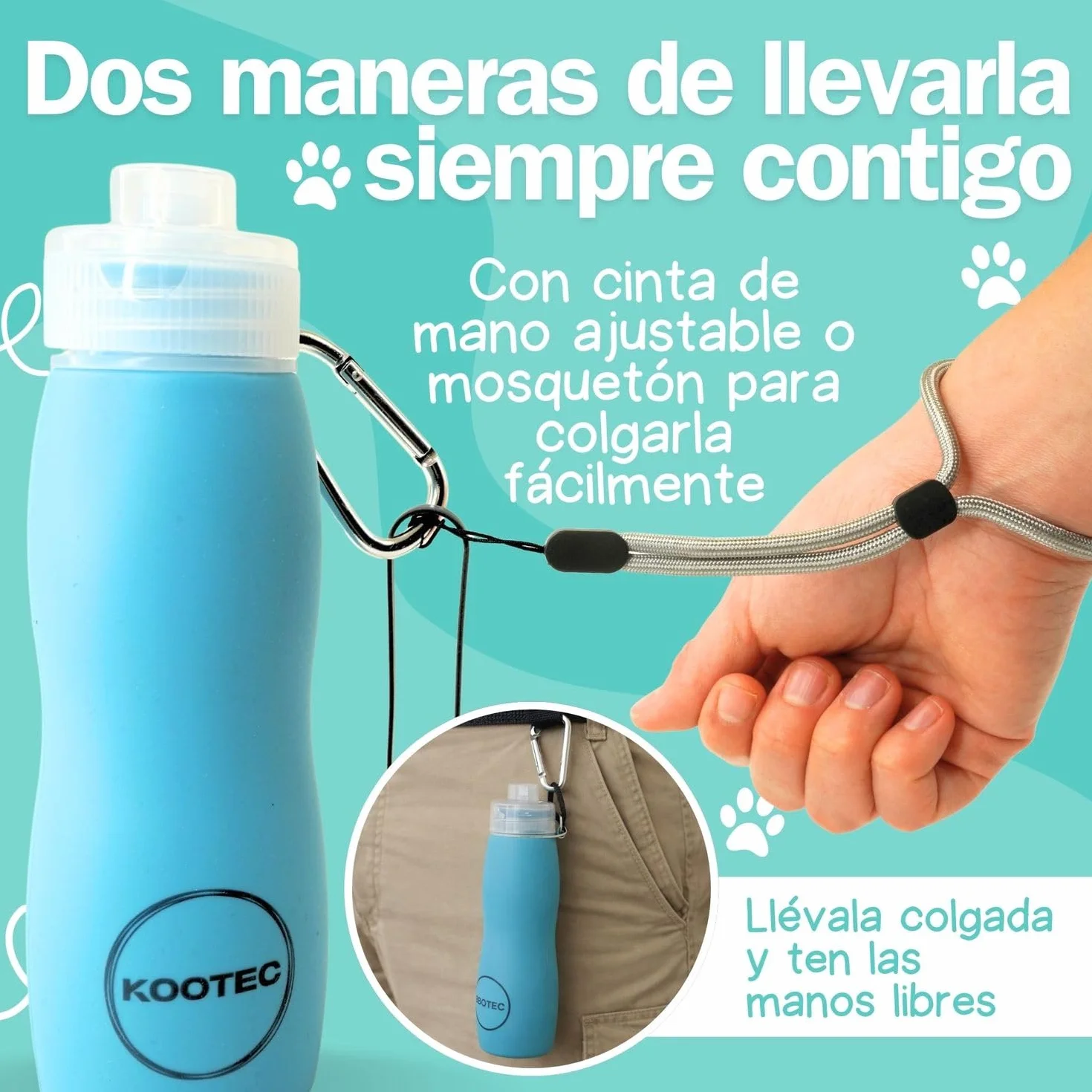 Botella Pipi Perros Silicona Plegable 400ml + Mosquetón + Goma Elástica + Cinta Ajustable 18cm | Botella Pipi Perros Calle con Chorro a Presión Controlable Antigoteo y Portátil (Verde Menta)