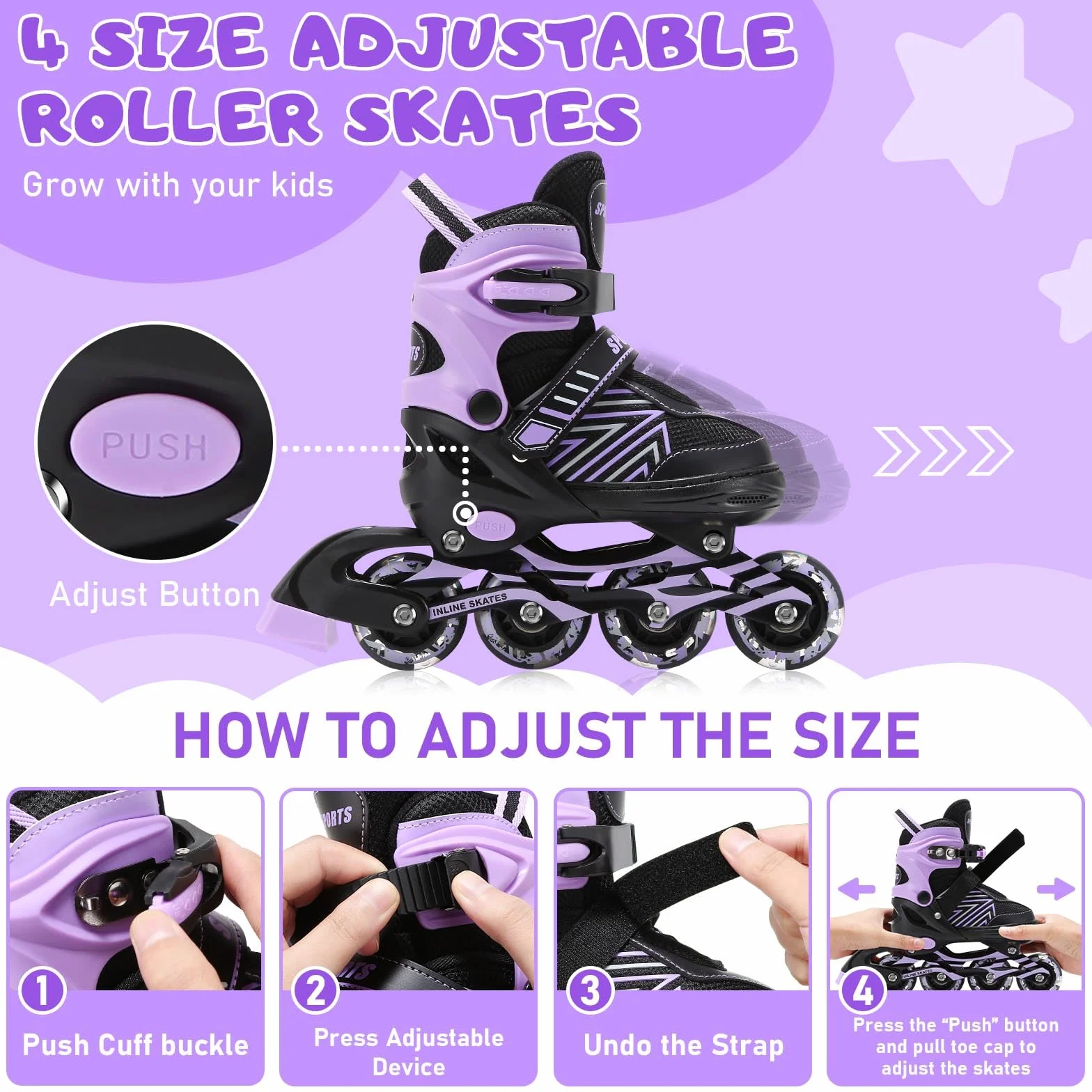 Patines Ajustables para Niños con Ruedas de Iluminación para Principiantes