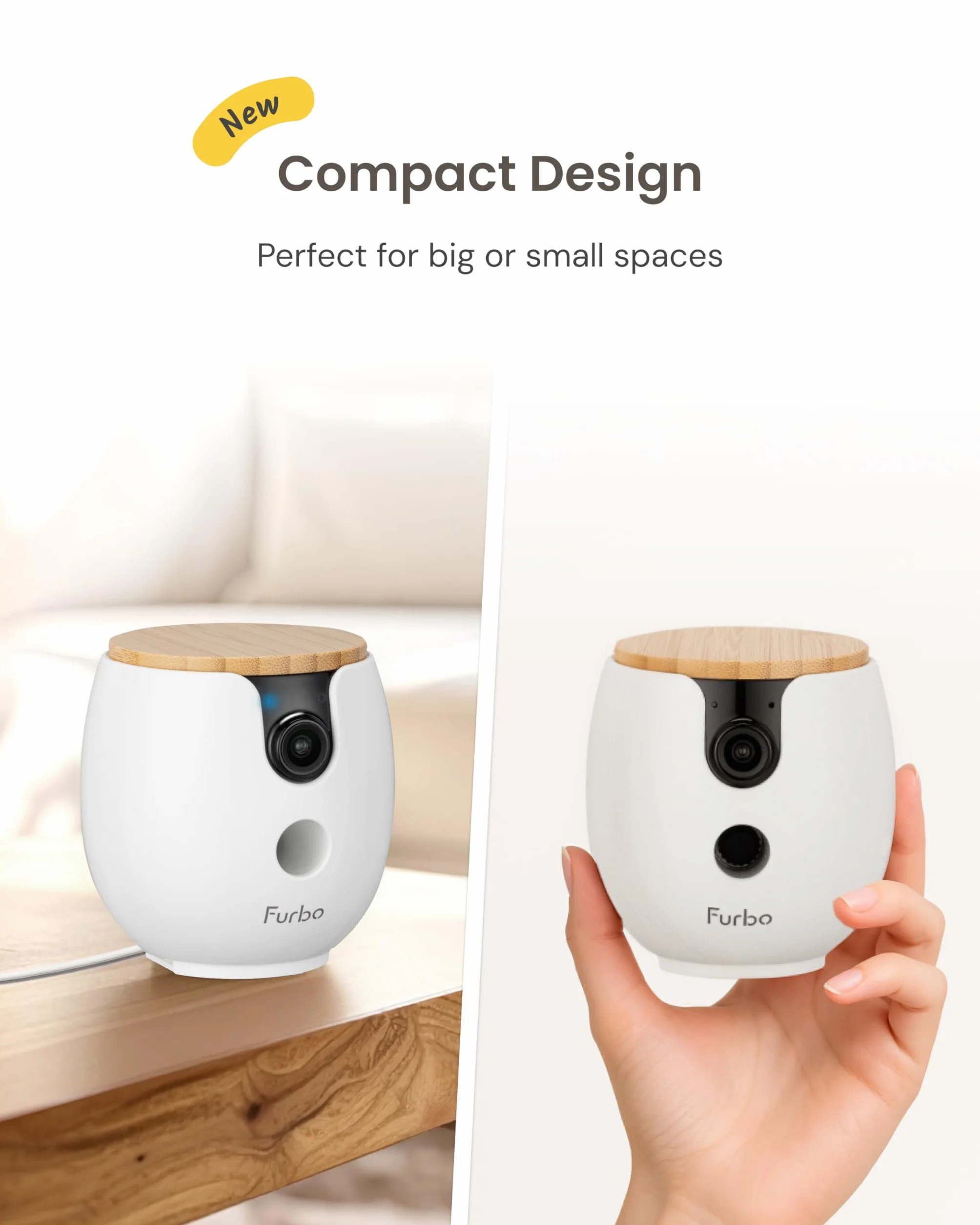 Furbo Mini cámara para Mascotas de 360°: cámara de Seguridad para el hogar, dispensador Giratorio de golosinas con aplicación de teléfono, cámara Interior Inteligente con Altavoz de 2 vías y visión