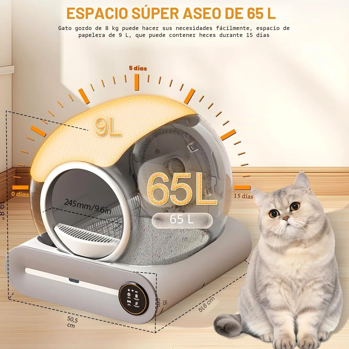 Arenero Gatos Autolimpiable, XXL, Desodorizante | Controlado por Aplicación, Cagadero Autolimpiable Grande, adecuado para Varios Gatos