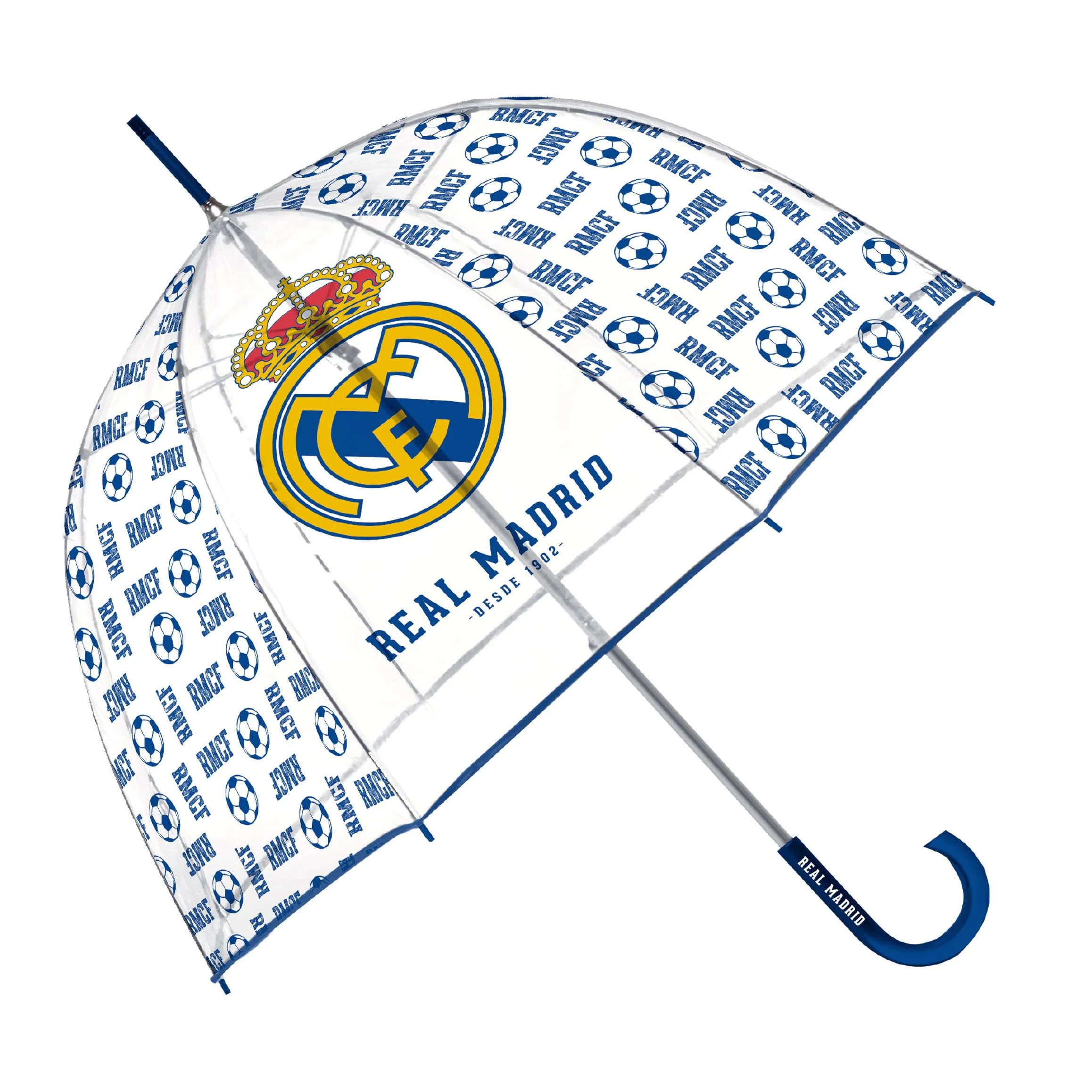 ARDITEX Paragüas Real Madrid para Niños, Eva Transparente, 8 Paneles, Diámetro 67 cm, Apertura Manual