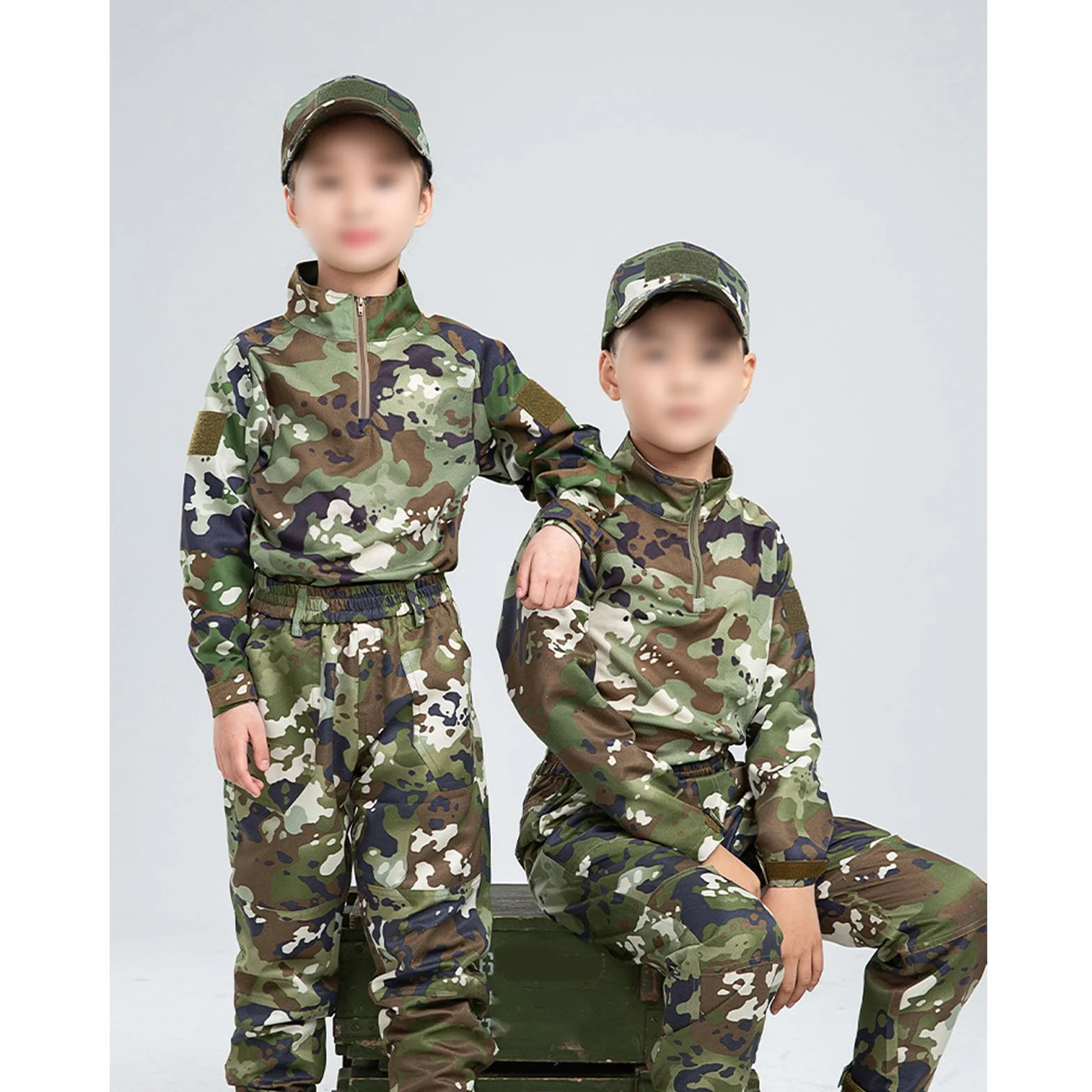 Niños Conjunto de Camiseta y Pantalones Táctico Airsoft Militar Camuflaje Manga Larga Combate