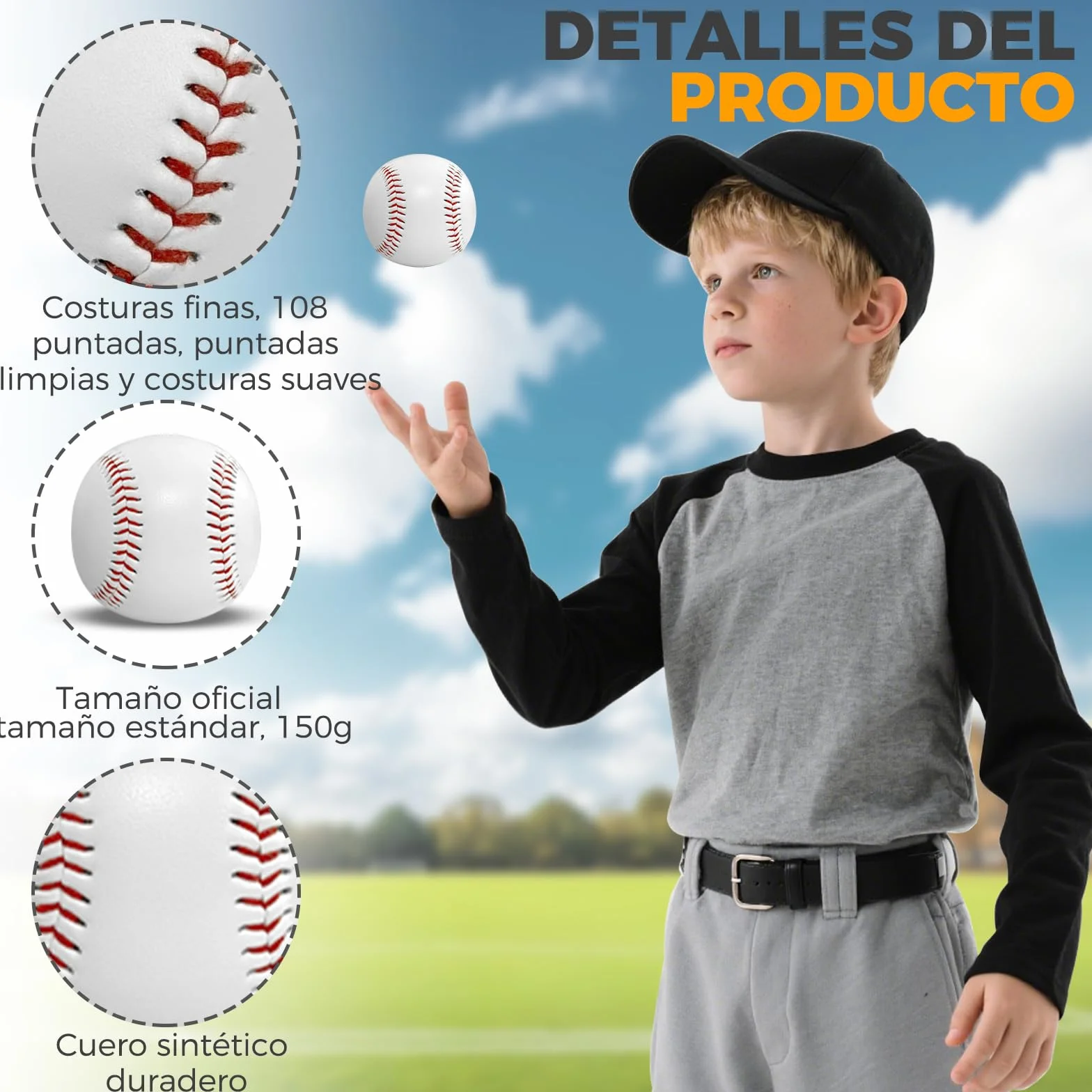 LeapBeast Pelotas de Béisbol Profesionales 9" 3 Piezas PU Cosido a Mano Baseball