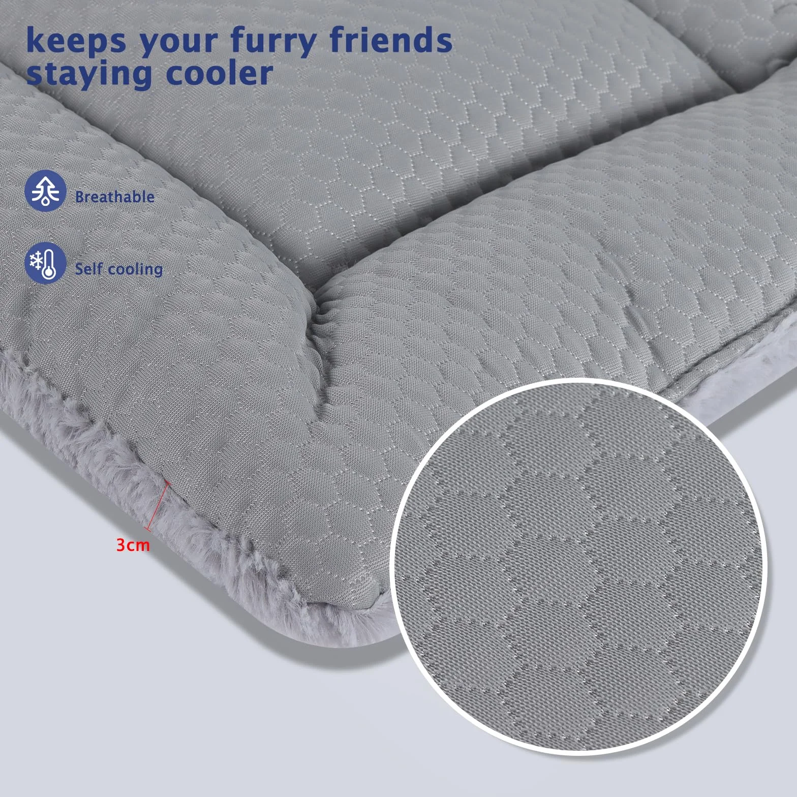 BVAGSS Almohadilla para Perros y Gatos, Colchón Perro Lavable, Fresco y Caliente, Reversible Colchón para Mascotas Elegante XH080 (45x33cm,Gris)