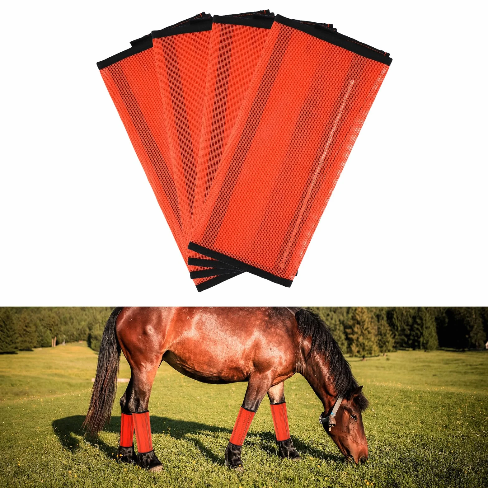 SAVITA 4 Piezas de Botas para Caballo, Botas Antimoscas de Malla Fina Transpirable para Caballos Botas Antideslizantes para Caballos Cascos Antipicaduras de Moscas Horse Accessories(Naranja)
