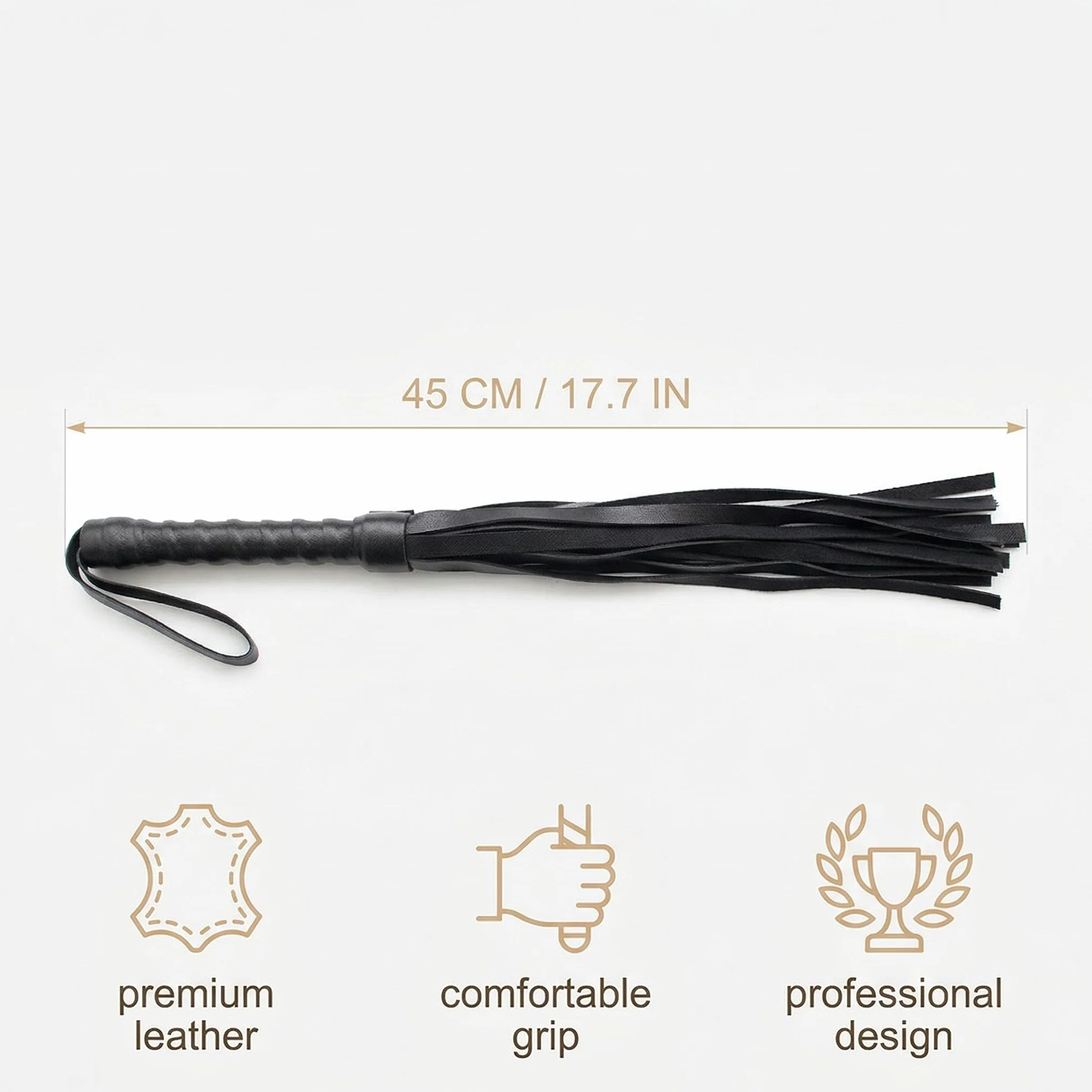 Fusta de Cuero con Flecos para Espectáculos Ecuestres, Agarre Ergonómico (Negro)
