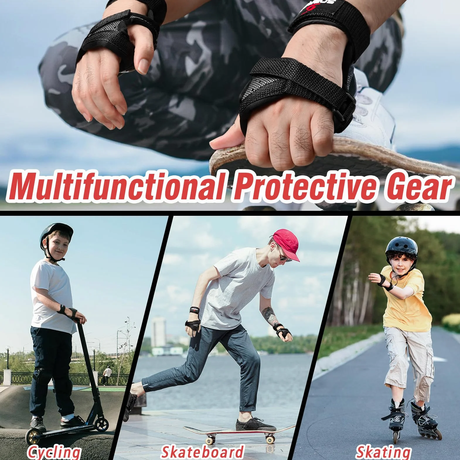 Muñequera protectora para patinaje, monopatín, snowboard, esquí, motocross