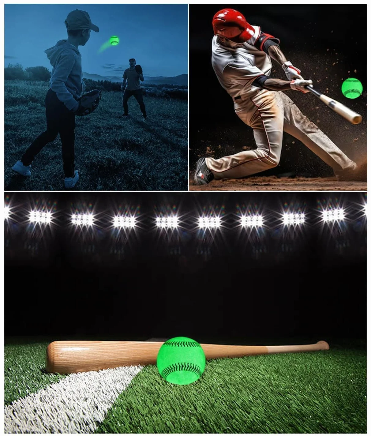 Pelotas de béisbol luminosas de 9 pulgadas que brillan en la oscuridad para práctica nocturna