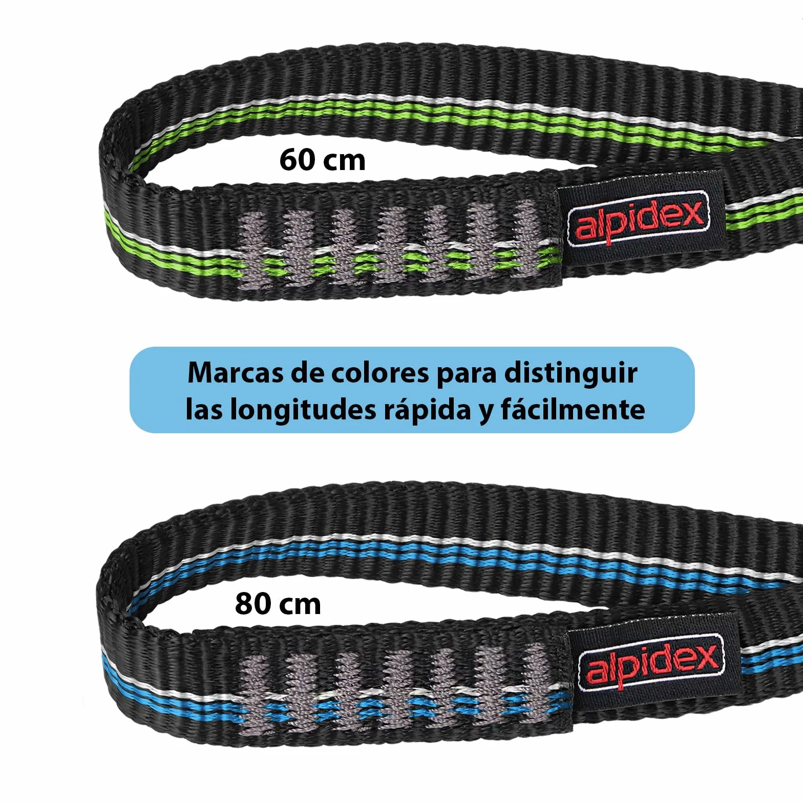 ALPIDEX Eslingas de cinta escalada poliamida 60 80 100 120 cm conjunto 4 piezas