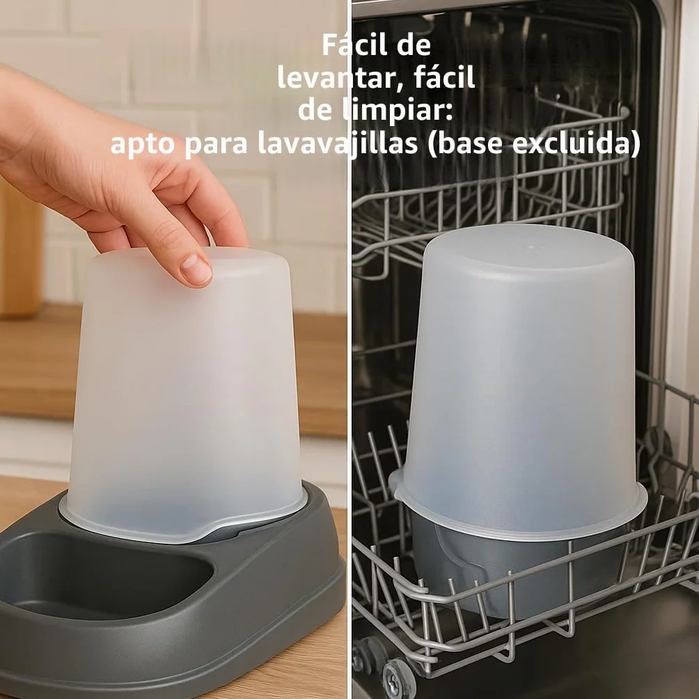 Flamingo Dispensador de Comida y Agua Raja - Gris - Automático y Práctico - Capacidad 2.5 L - Ideal para Chihuahua, Teckel, Beagle, Bulldog Francés, Maine Coon y Siamés