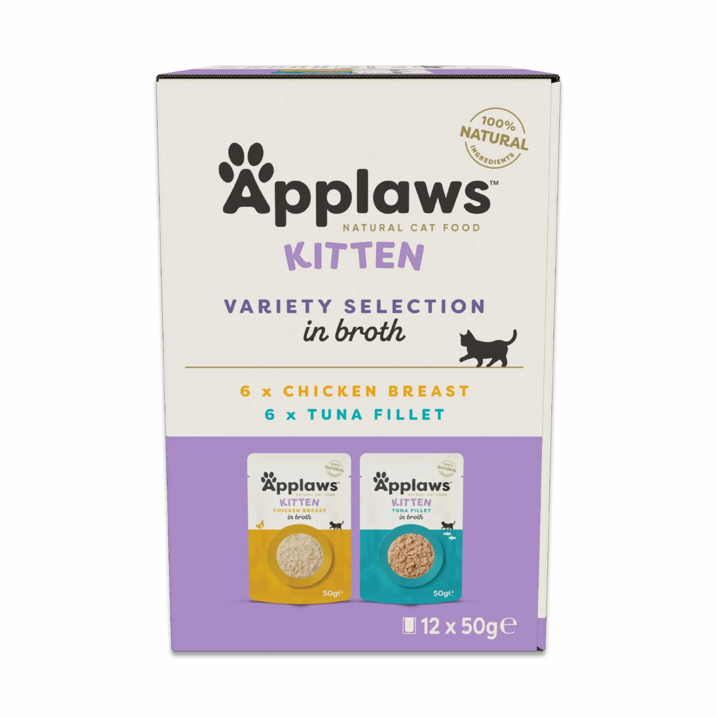 Applaws Comida Húmeda para Gatitos 100% Natural – Surtido de Pollo y Atún en Caldo, en Bolsas de 50g