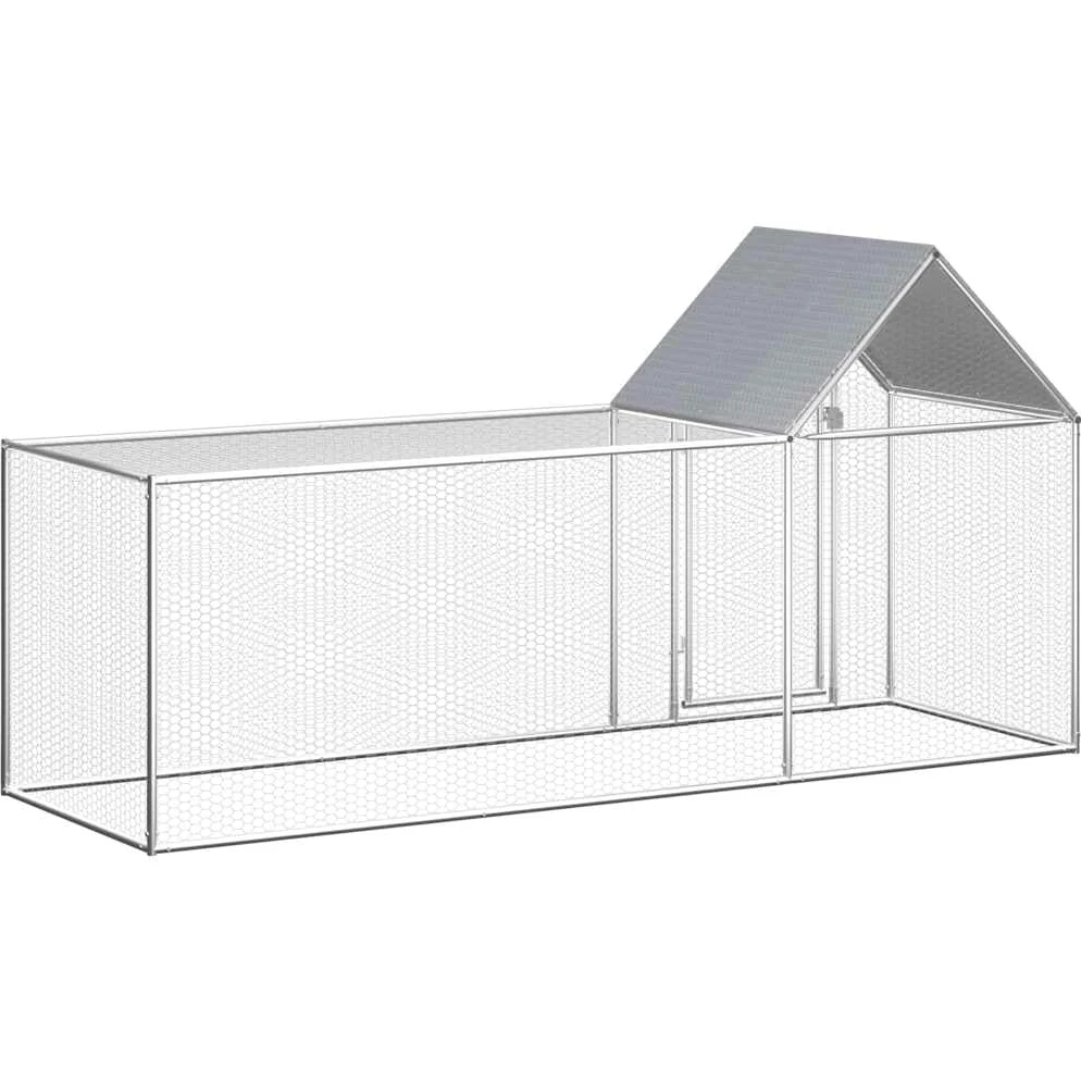 Gallinero de 3 x 1 x 1,5 m de acero galvanizado, estable gallinero con puerta y techo para aves de corral, patos y gansos, color plateado