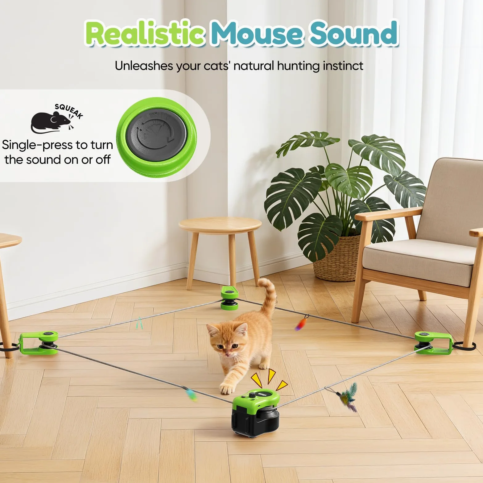 Juguete para Gatos para Interiores, Nueva Cinta de Correr para Gatitos, Control Automático/Remoto, Velocidad Ajustable, Juego de Persecución y Ruta de Carrera con Diseño DIY (Verde)