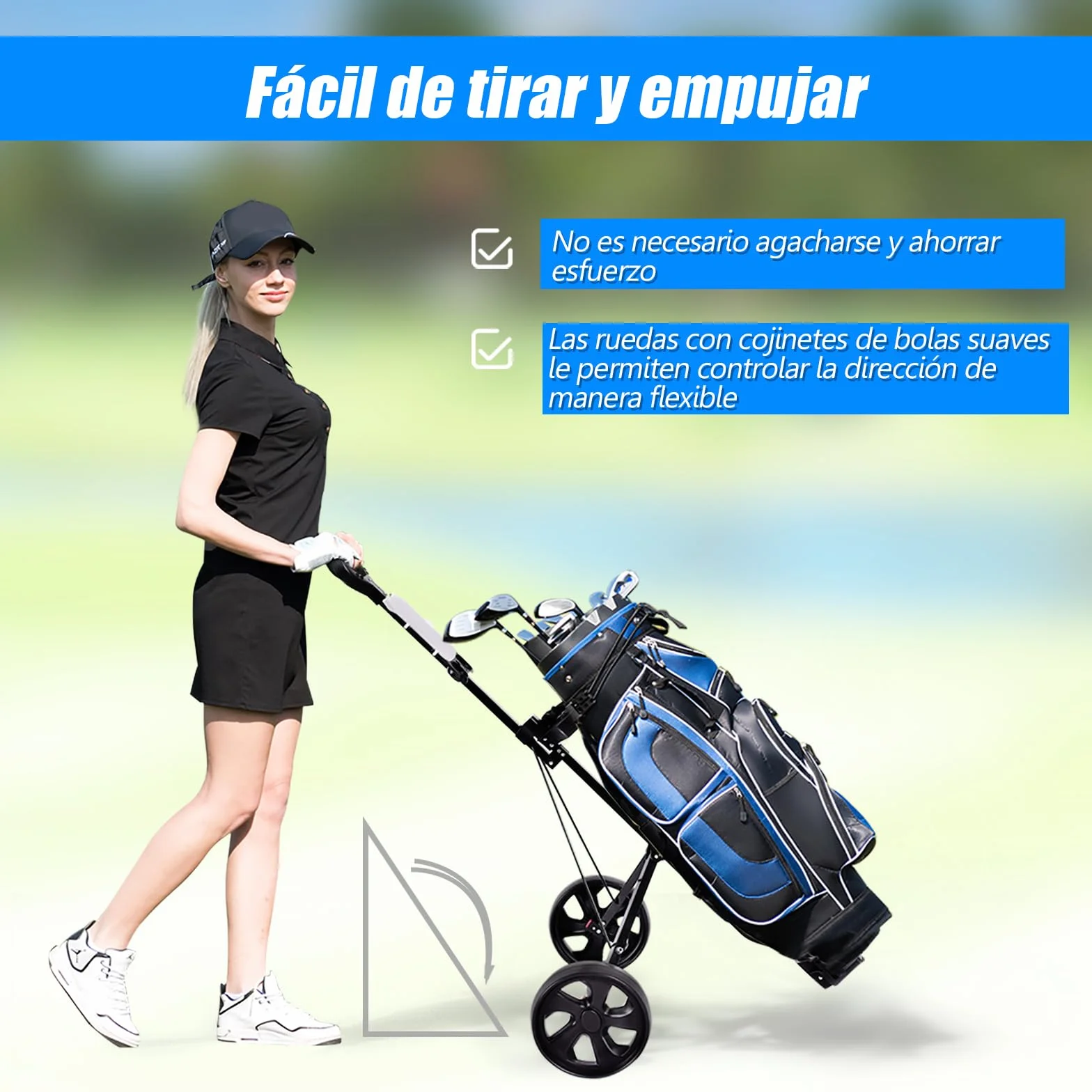 COSTWAY Carrito de Golf Plegable con 2 Ruedas, Estructura de Metal, Negro